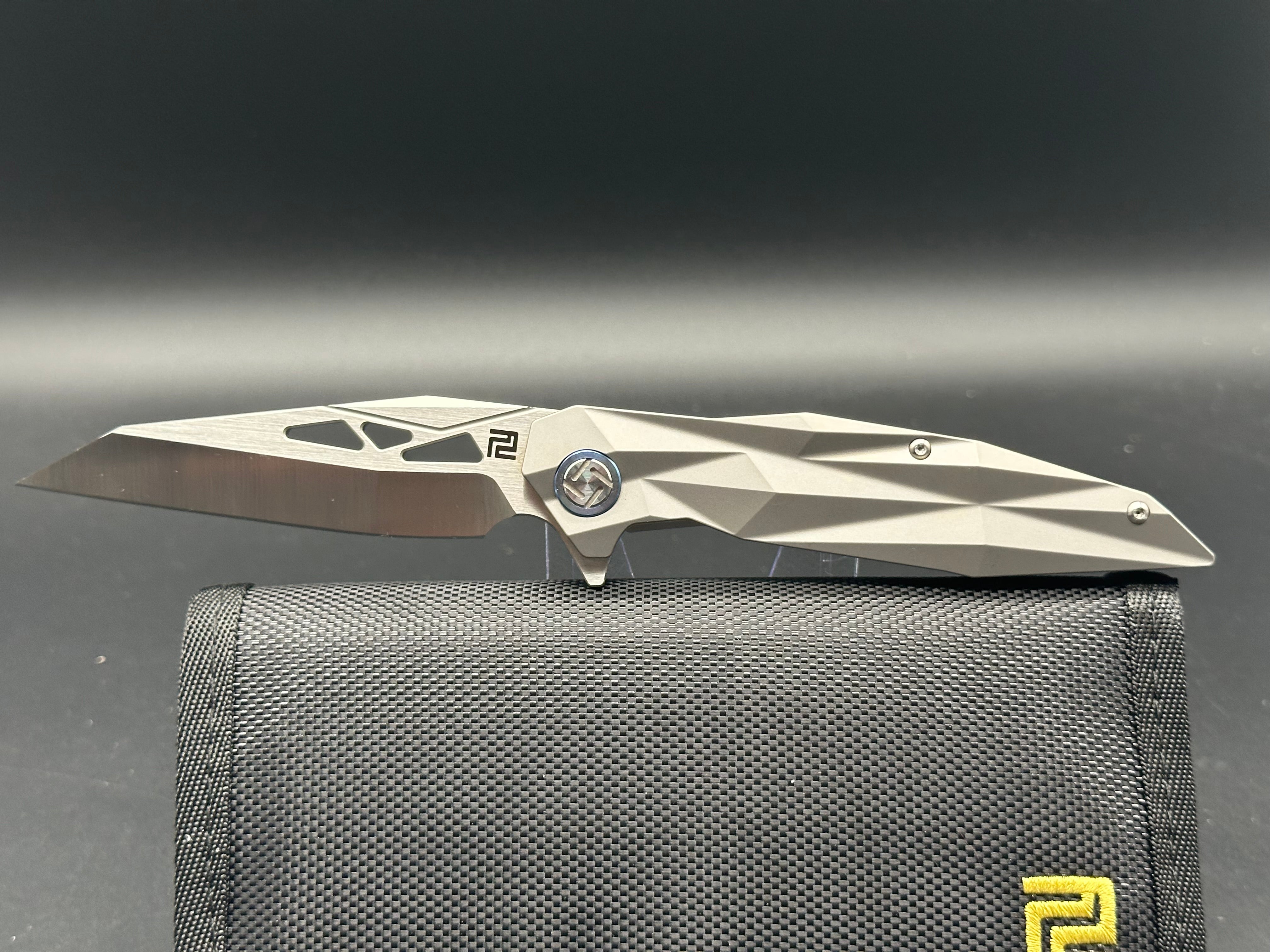 Artisan Cutlery Cygnus S35VN Reverse Tanto Folding Knife with Milled Titanium Handle - EDC, Camping, Survival & Outdoor Activities