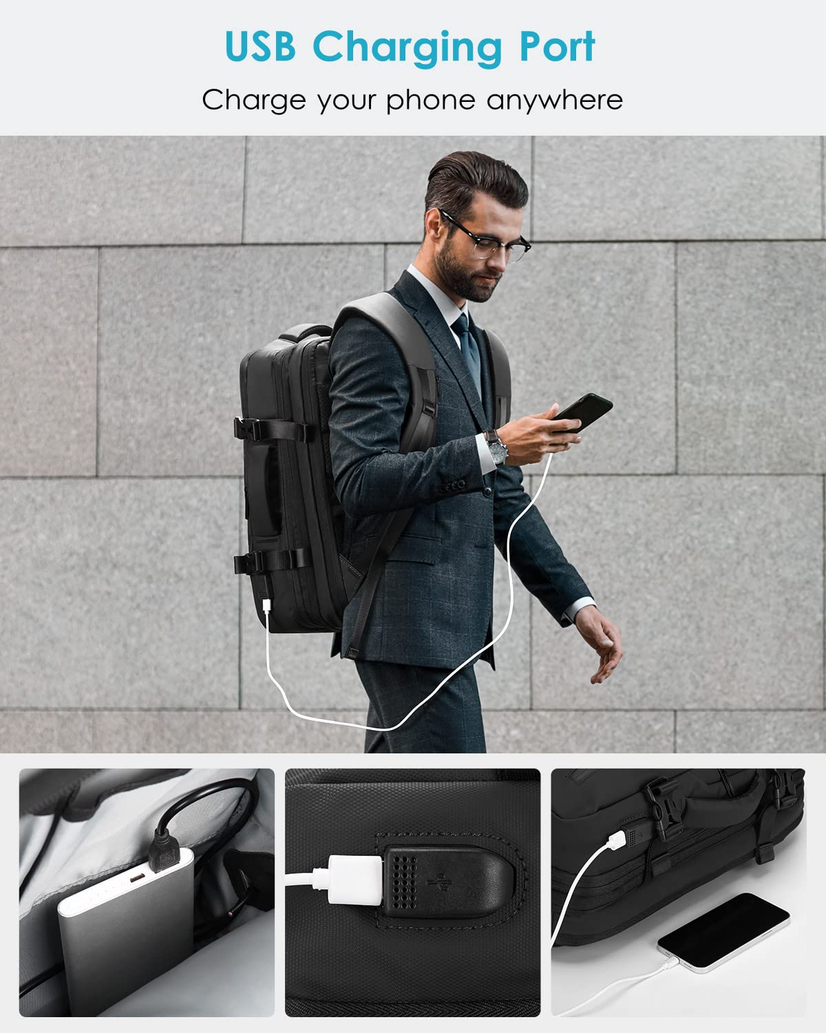 HOMIEE 40L Expandable Waterproof Laptop Backpack for Business Travel - Flight Approved Carry-On Backpack Fits 15.6 Inch Laptop, Large Capacity Anti-Theft Travel Backpack (Black) - Perfect for Business Trips, Commuting & Airplane Travel