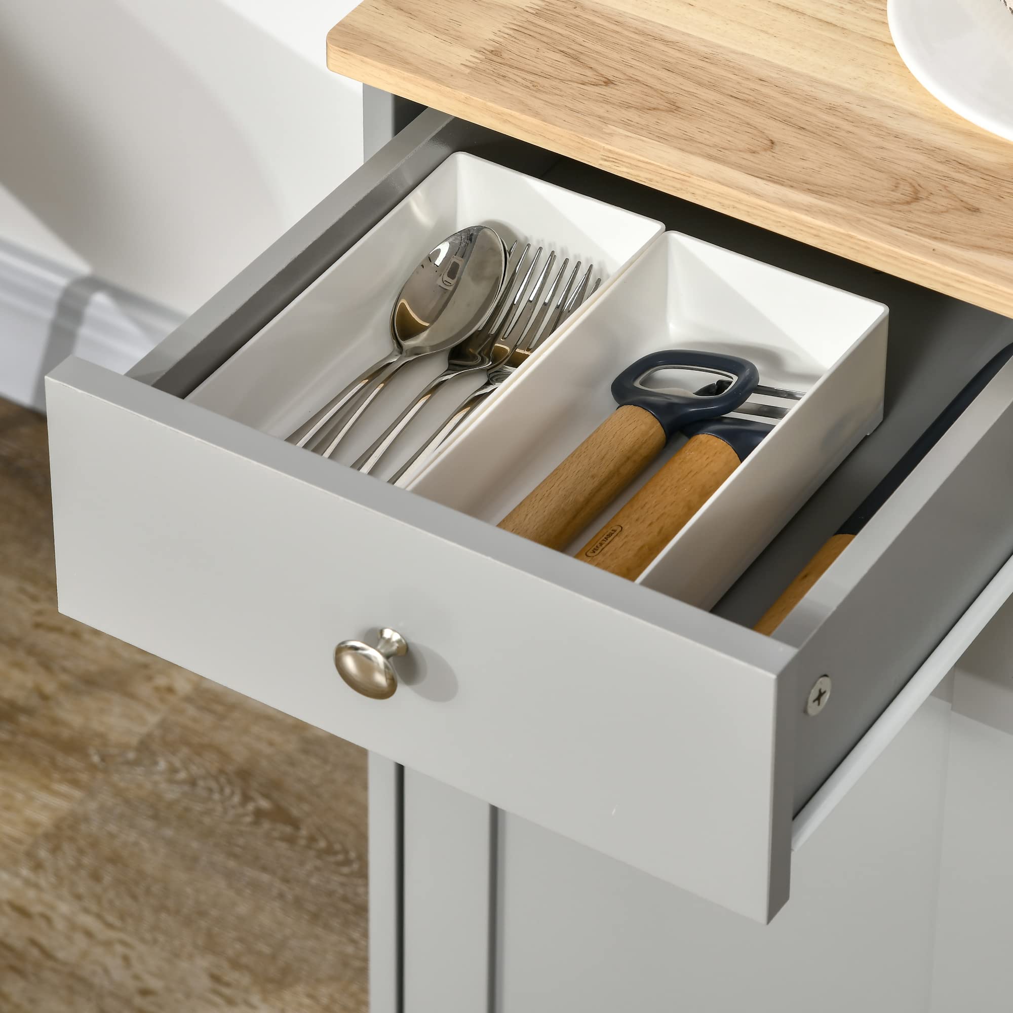 HOMCOM Modern Sideboard with Solid Wood Countertop - Kitchen Storage Cabinet & Coffee Bar with 3 Drawers, Doors & Adjustable Shelf - Gray - Perfect for Dining Room, Living Room & Home Office Organization