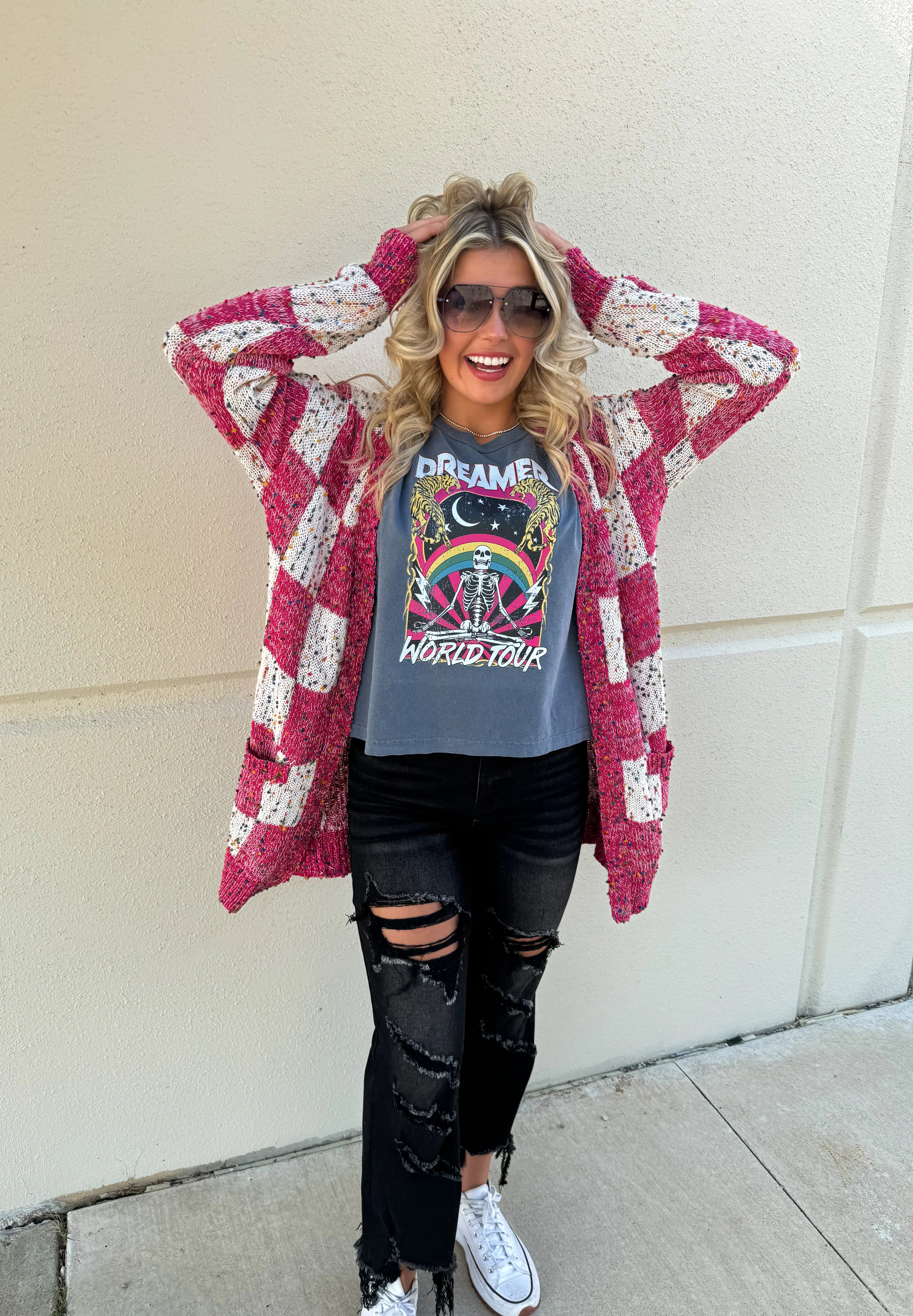 PREORDER: Stylish Checkered Miley Dot Cardigan for Women - 4 Trendy Colors | Perfect for Casual Outfits, Office Wear & Cozy Evenings