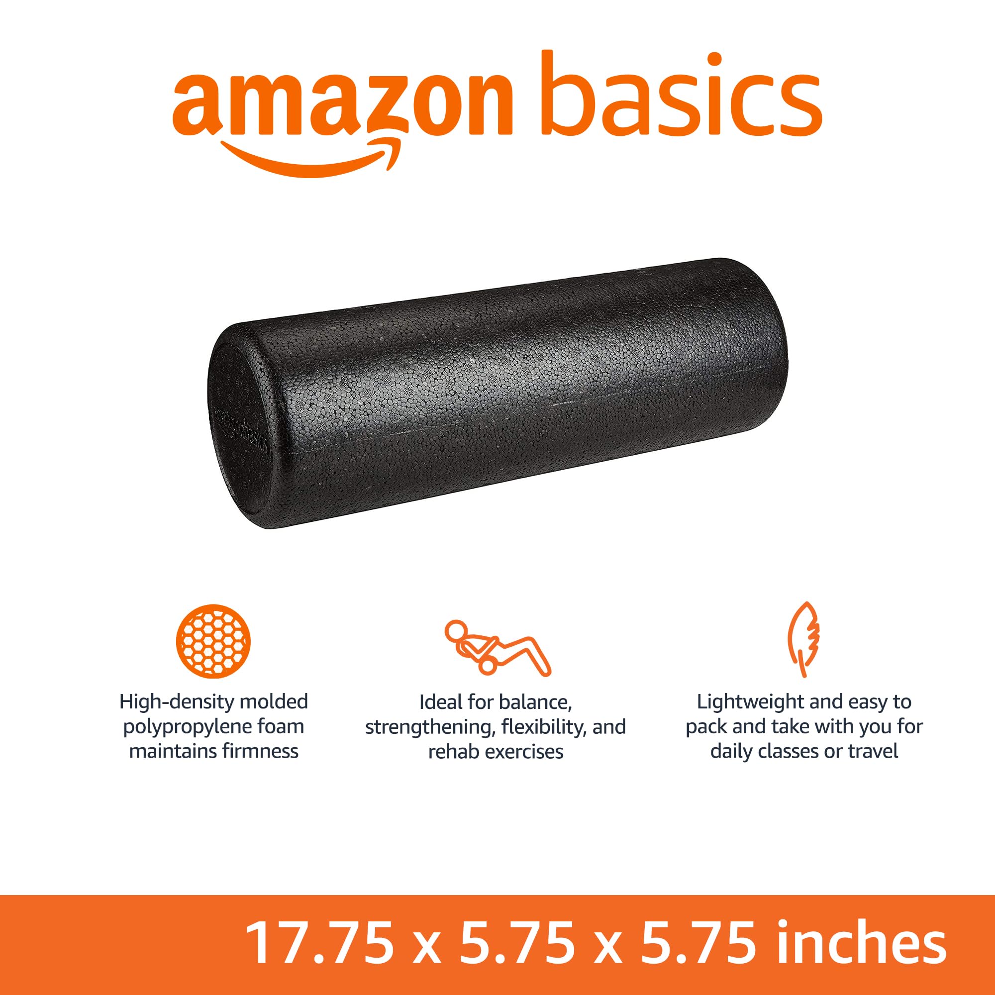 Amazon Basics High Density Foam Roller - 12/18/36 Inch Muscle Massage Roller for Yoga, Workout Recovery & Physical Therapy - Relieve Sore Muscles & Improve Flexibility (Black) - Perfect for Gym, Home & Office Use