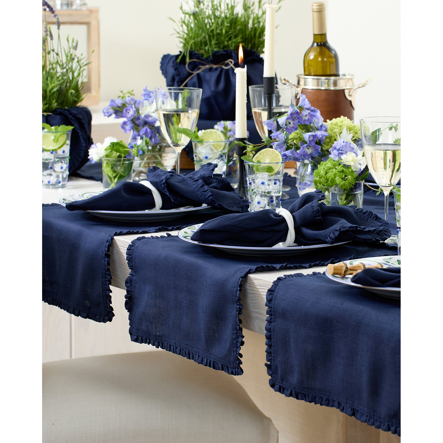 Juliette Ruffled Napkins - Set of 4 Premium Cotton Dinner Napkins for Formal Dining & Special Occasions