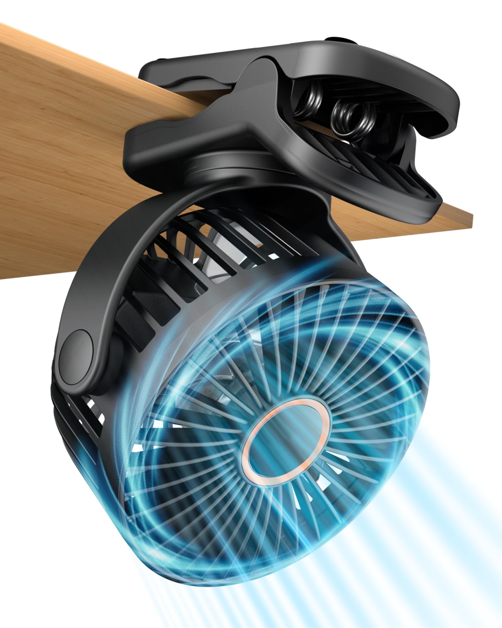 FrSara USB Battery Powered Clip on Fan - Portable Small Fan with USB Type-C Charging, 3 Speed Adjustable Strong Airflow, Sturdy Clamp & Quiet Operation - Perfect for Office Desk, Bedroom, Treadmill Workout, Camping & Outdoor Activities (Black)