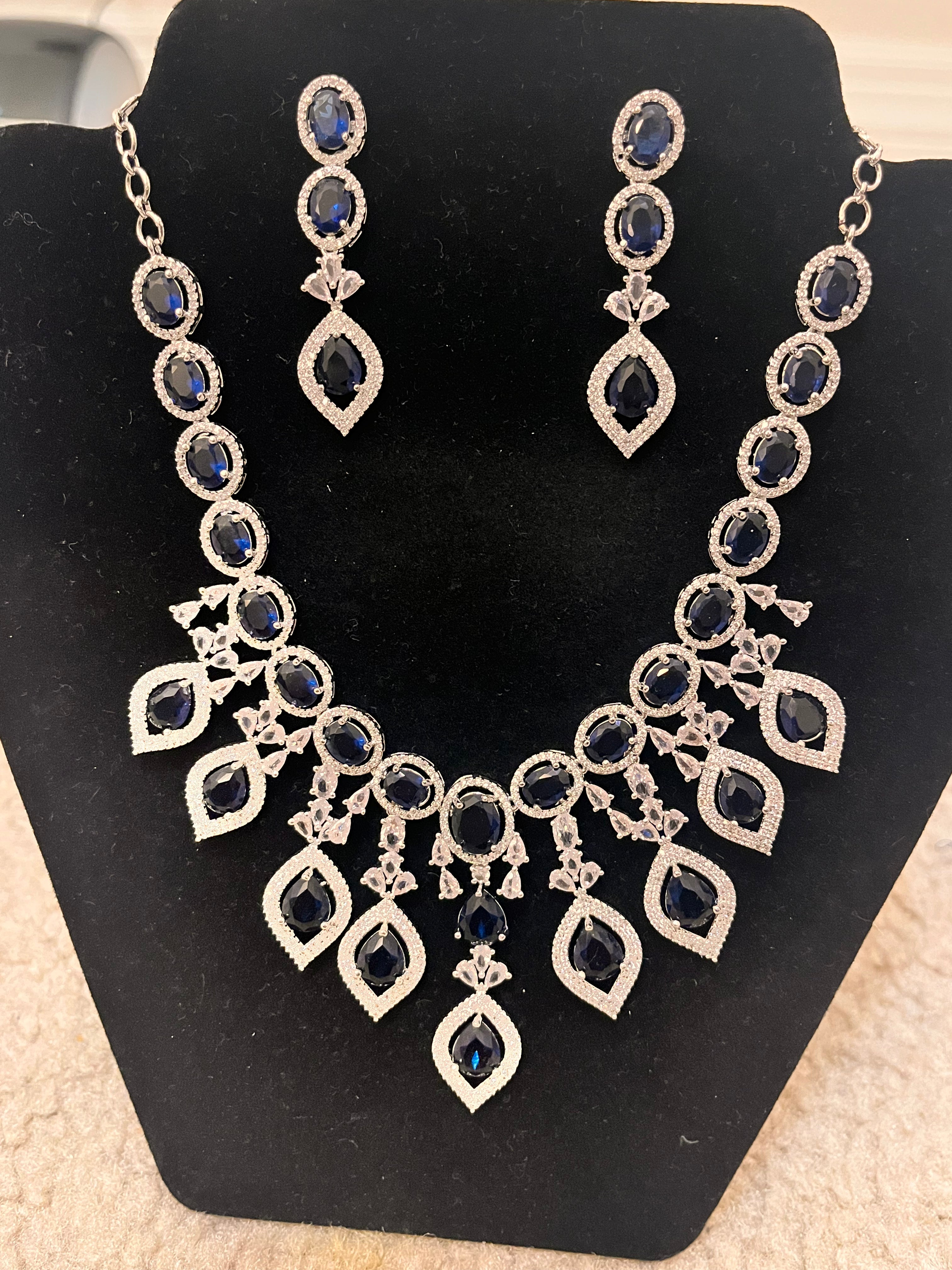 Stunning Blue Stone American Diamond Necklace for Women - Elegant Jewelry Gift for Parties, Weddings & Special Occasions