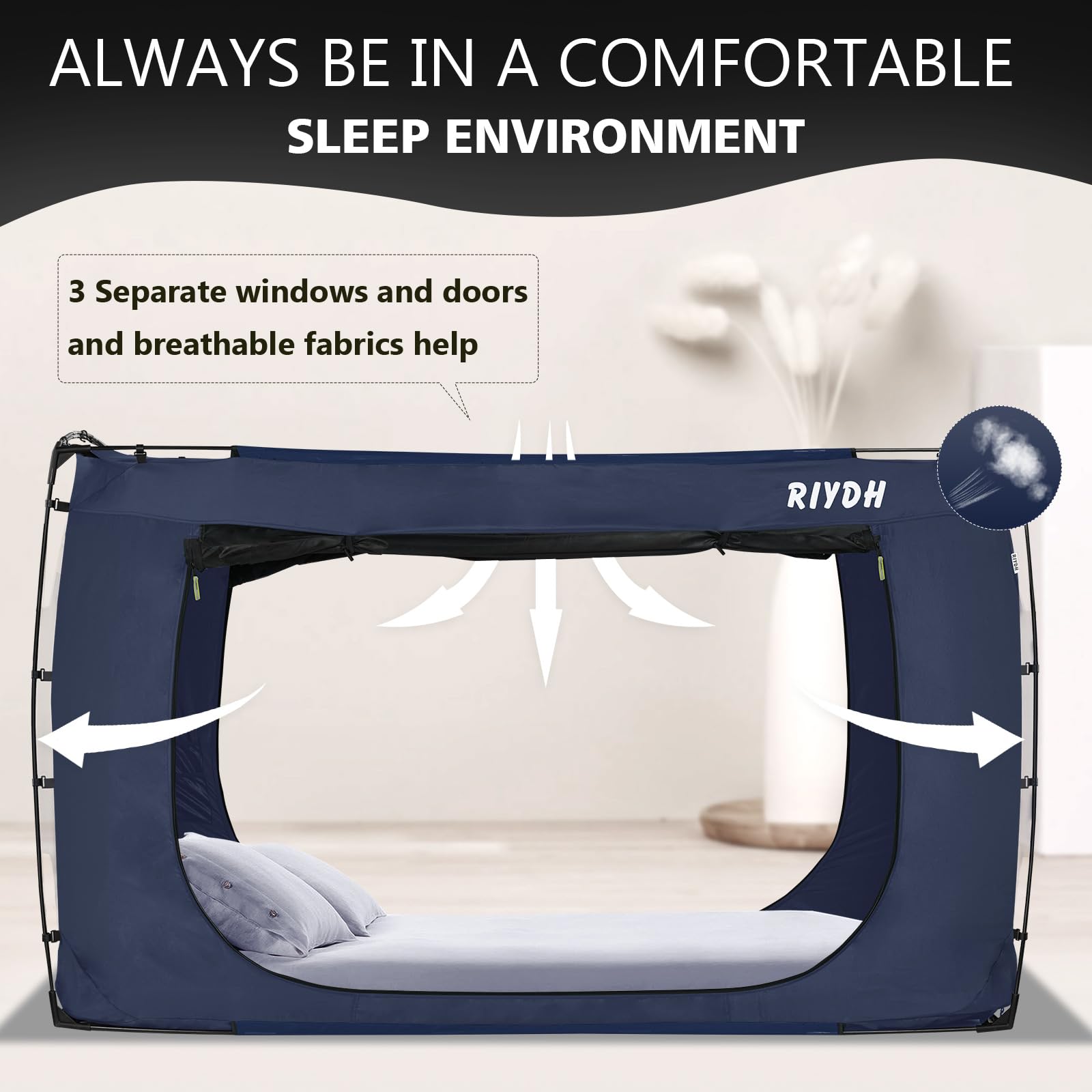 Queen Size Bed Tent Canopy for Adults & Kids - Portable Indoor Sleeping Tent with 93% Blackout, 3 Doors & Breathable Design - Perfect for Camping, Sleepovers, Privacy & Relaxation