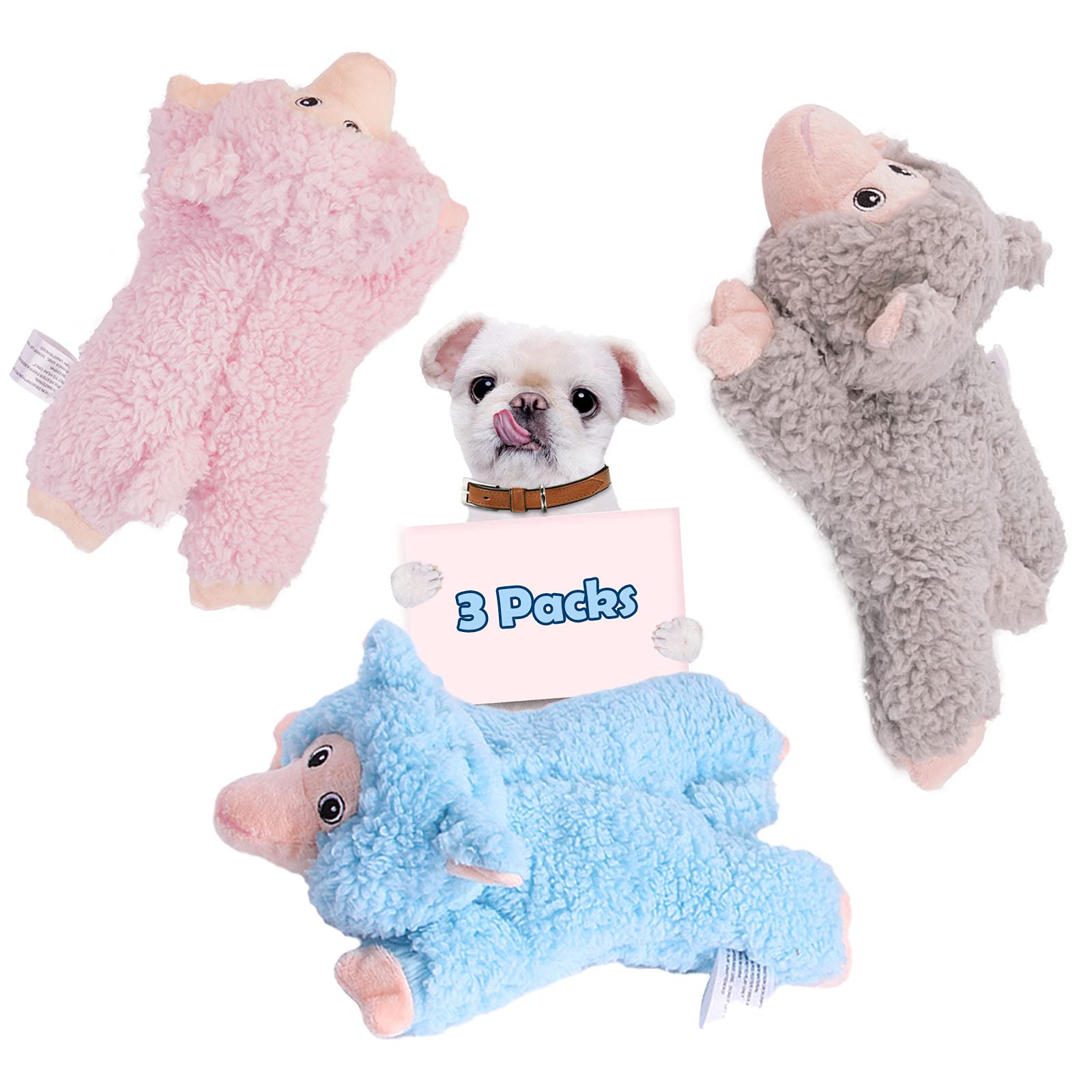T’chaque 3 Pack Plush Dog Toys for Small & Medium Dogs - Soft Fleece Stuffed Puppy Chew Toys with Squeakers, Interactive Teeth Cleaning Companion for Pets (Plump Sheep Design) - Perfect for Playtime, Training & Cuddling