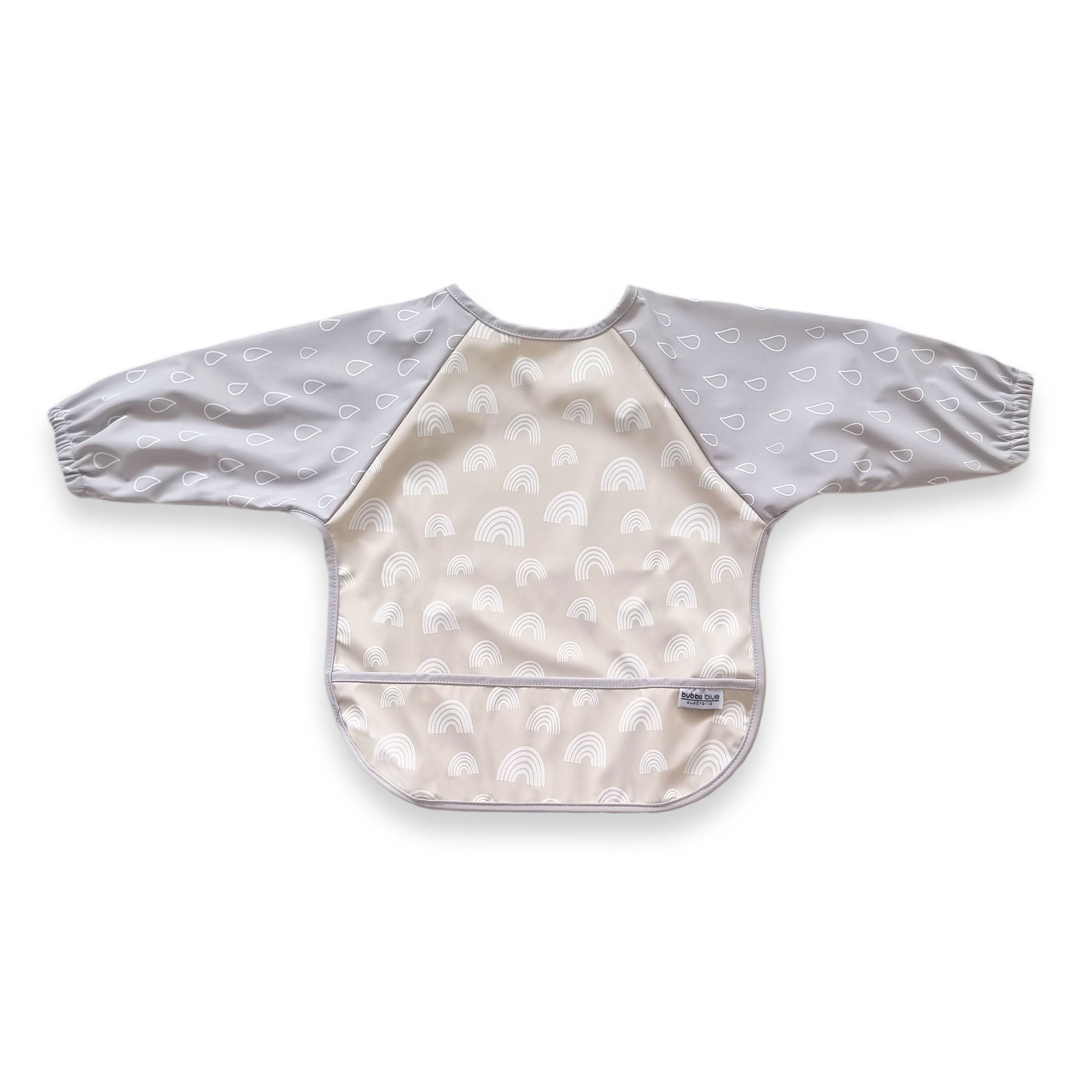 Nordic Smock Bib for Baby - Soft Grey & Sand Cotton Feeding Bib with Adjustable Straps - Perfect for Mealtime, Daycare, and Messy Play