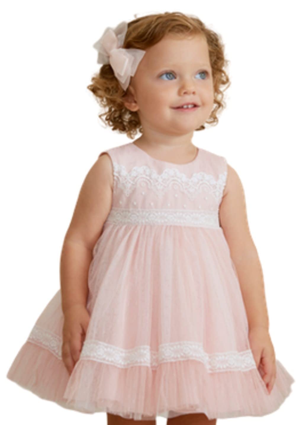 Mayoral Baby Girls Rose Dress with Tulle and Lace Overlay - Size 12 Months | Elegant Flower Girl Dress for Special Occasions, Christenings & Photoshoots