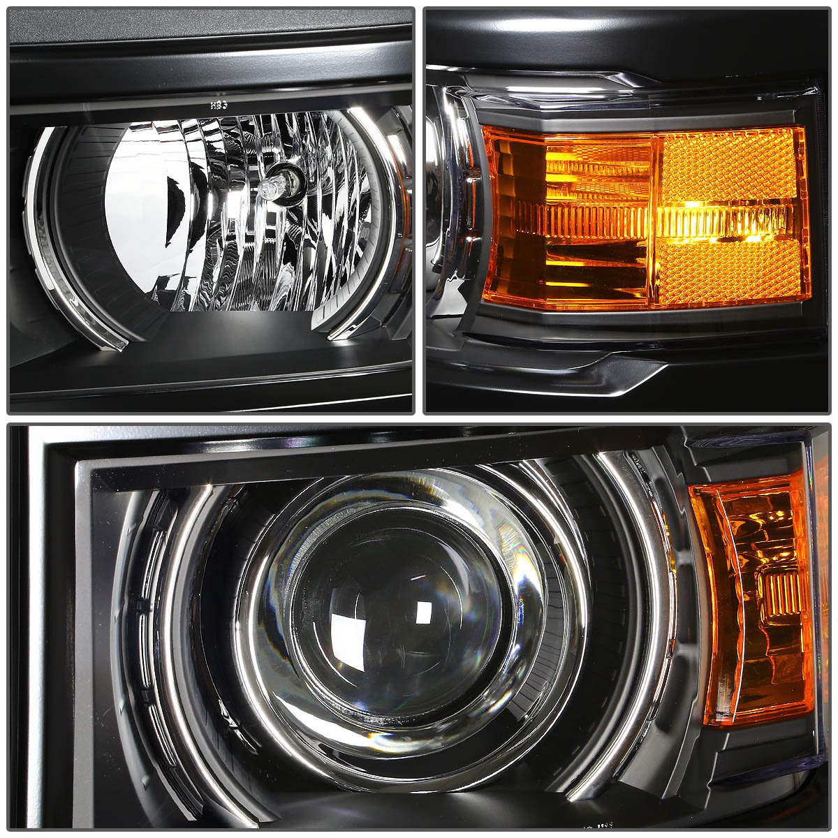 Auto Dynasty Compatible with Chevy Silverado 1500 Black Amber Corner DRL Projector Headlight & Amber Lens Fog Light Kit with Switch - Upgrade Lighting for Off-Road & Night Driving