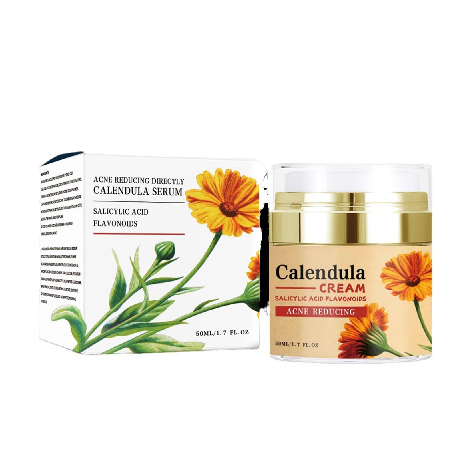 Calendula Face Cream with Salicylic Acid & Hyaluronic Acid - Skin Barrier Repair, Oil-Water Balance, Anti-Acne, Hydrating & Nourishing Facial Moisturizer (1.7 Fl Oz) - Perfect for Daily Skincare Routine & Acne-Prone Skin Care