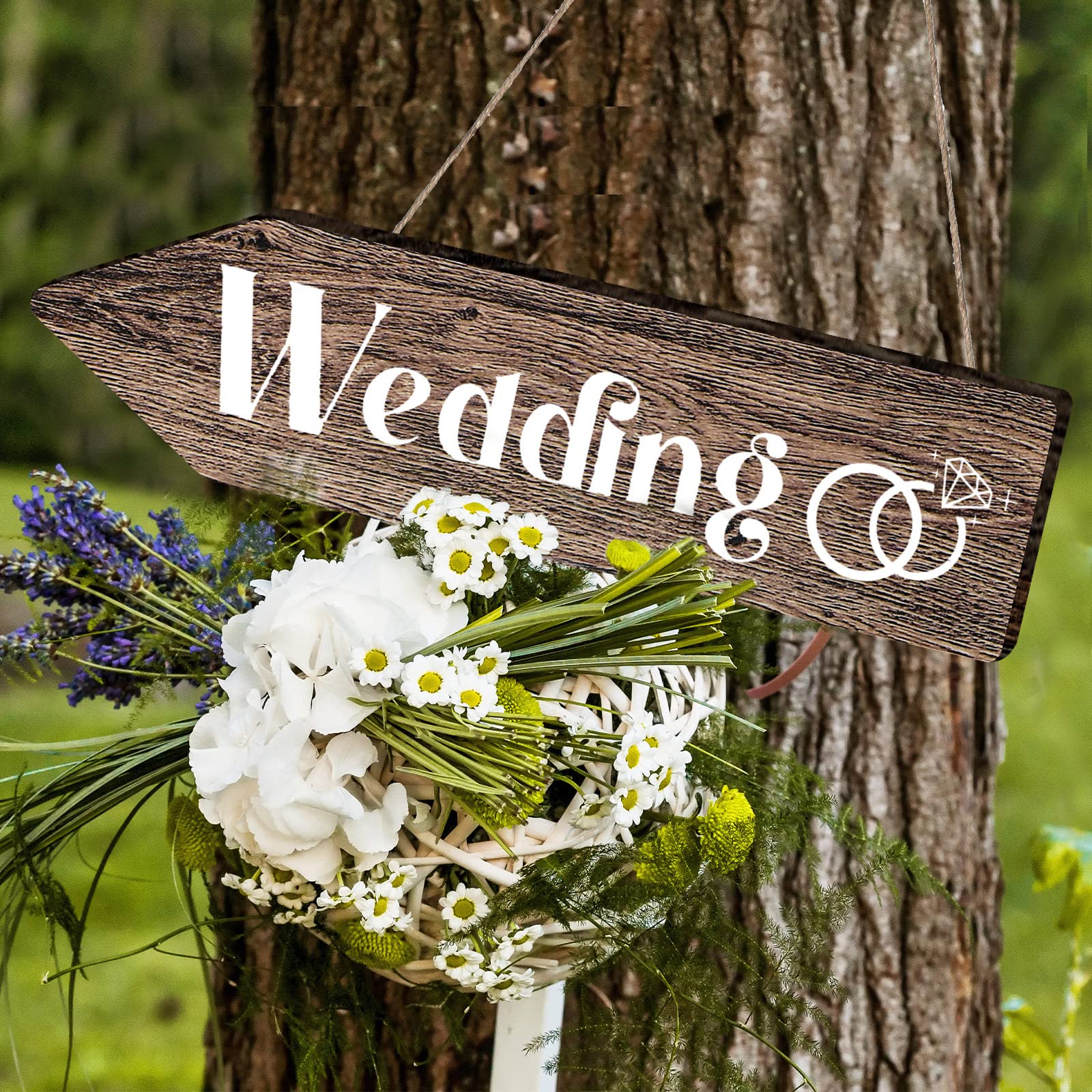 Blulu 2-Piece Wedding Directional Arrow Signs - Wooden 'This Way' & Reception Signs with Stakes | Waterproof Large Wedding Decor for Outdoor Ceremonies & Reception Wayfinding