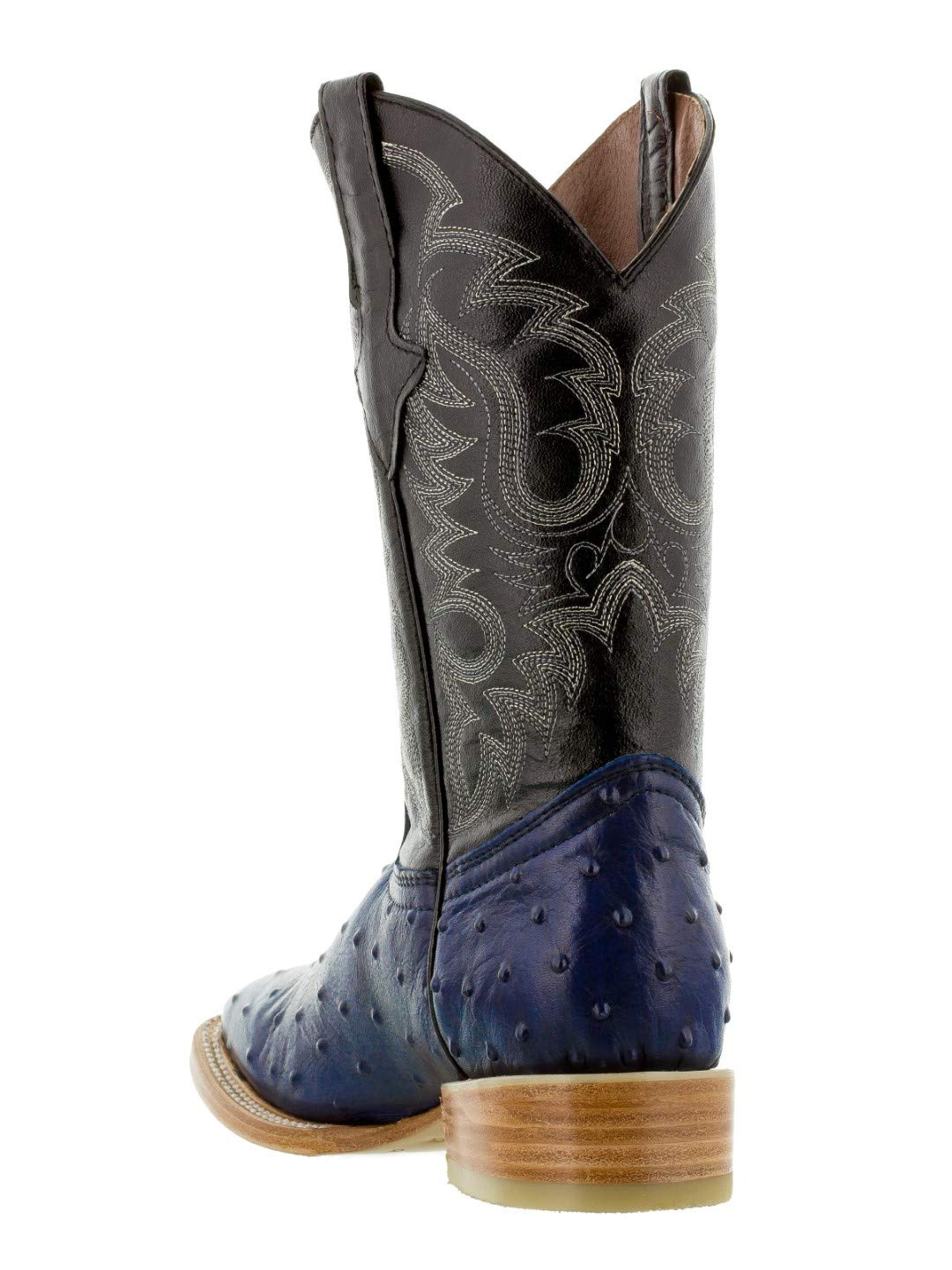 Texas Legacy Men's Blue Western Leather Cowboy Boots with Ostrich Quill Print - Square Toe 7.5 E US - Perfect for Rodeo, Country Dancing & Western Fashion