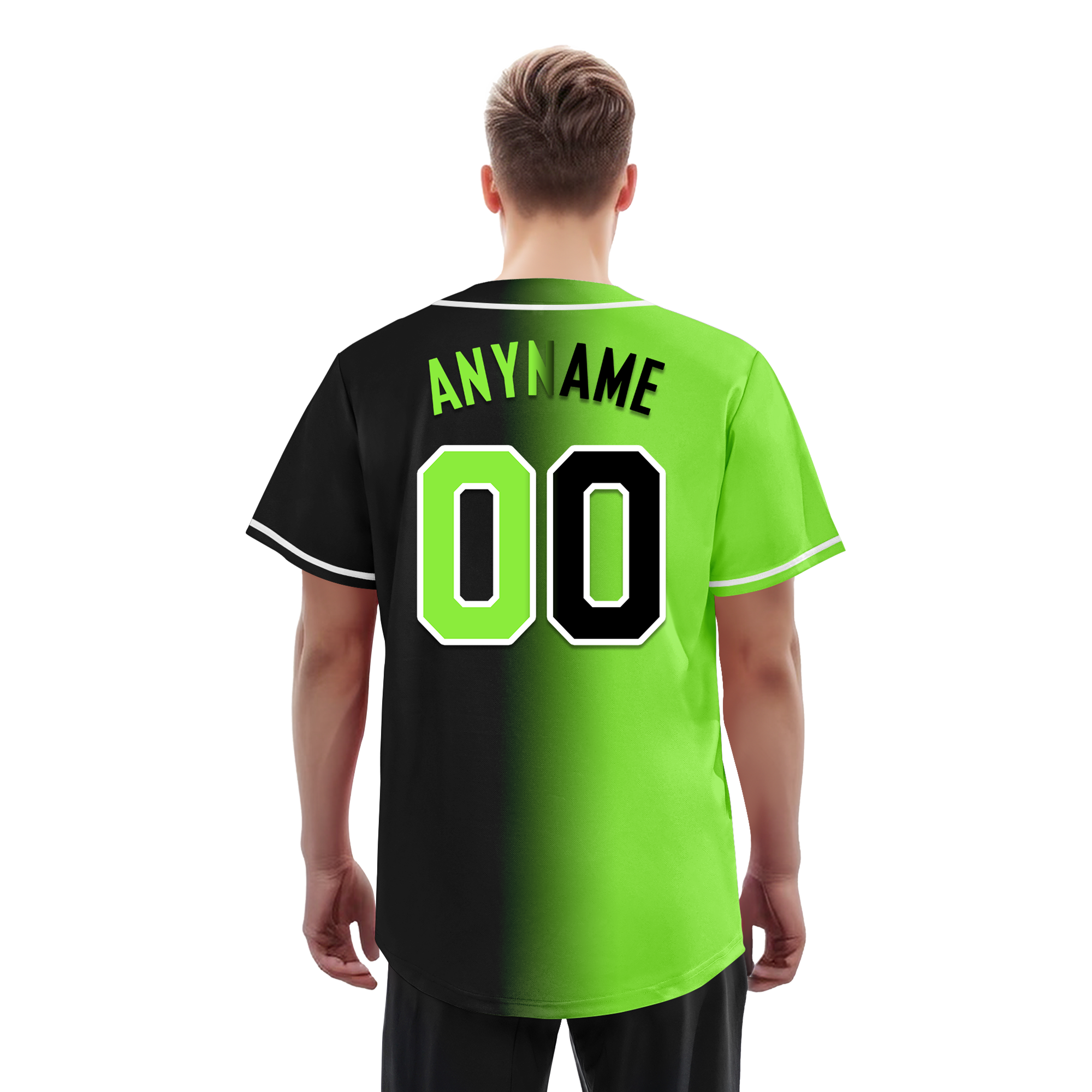 Custom Green Black Gradient Personalized Baseball Jersey - Authentic Fashion Sportswear for Men & Women - Perfect for Baseball Games, Team Uniforms, and Casual Streetwear