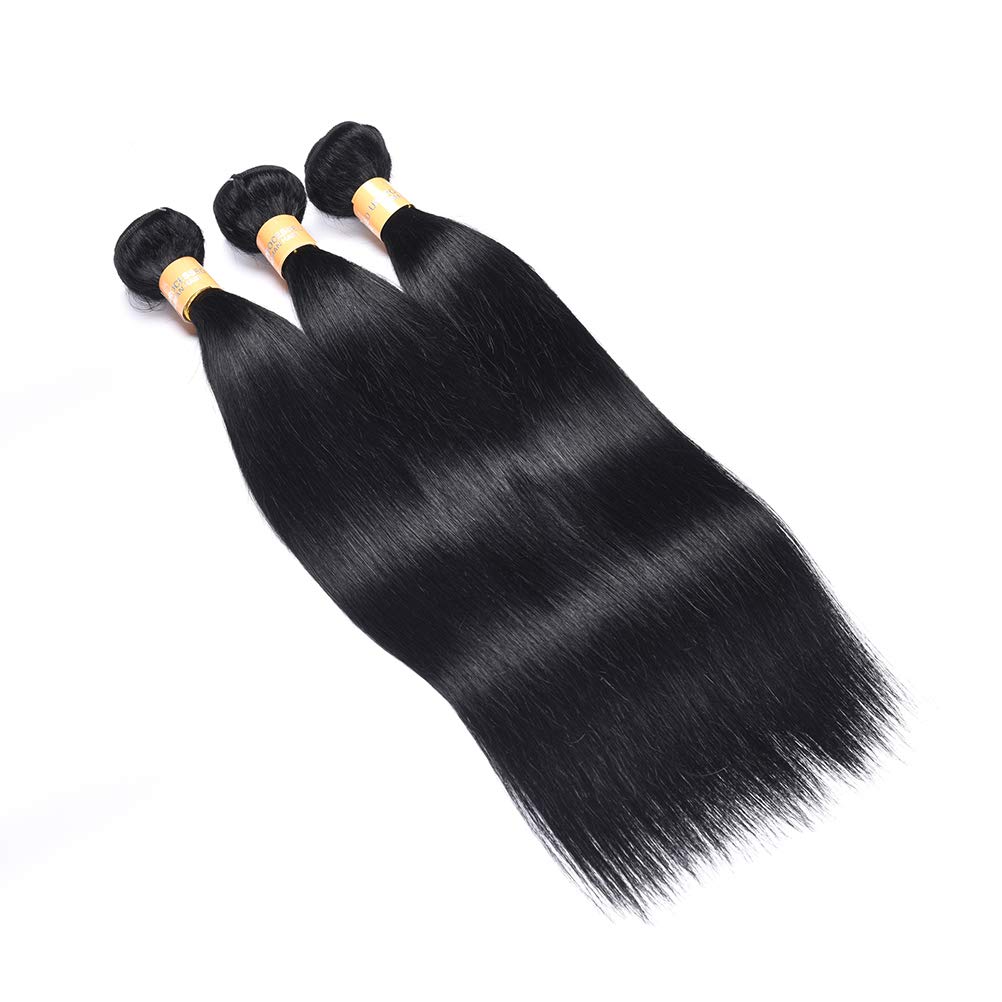 WOME 3-Pack Peruvian Silky Straight Virgin Human Hair Bundles | Unprocessed 100% Human Hair Weaves | 14