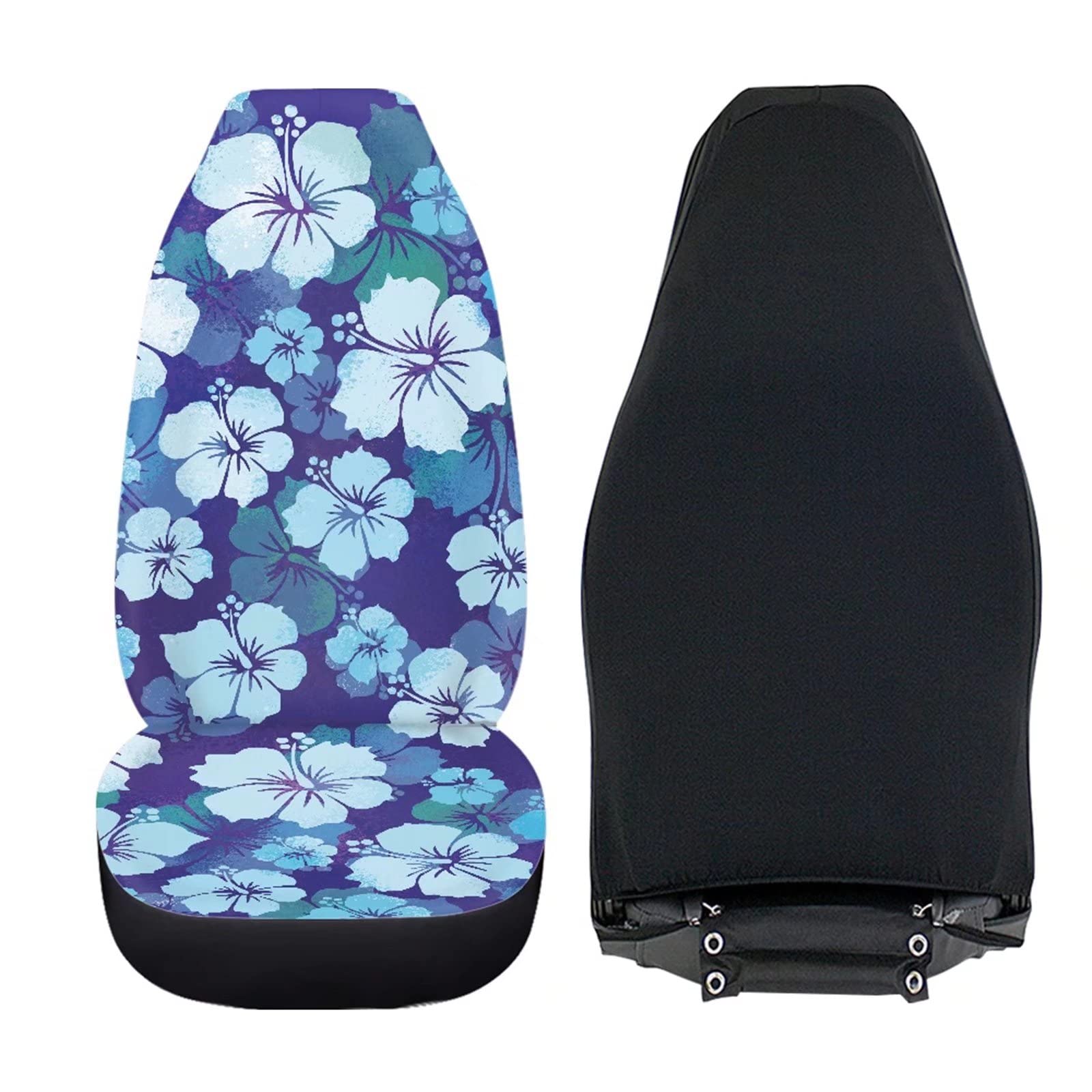 Blue Hibiscus Car Seat Covers 2-Piece Set - Floral Car Accessories for Sedan, SUV & Van - Perfect for Couples & Tropical Style Lovers