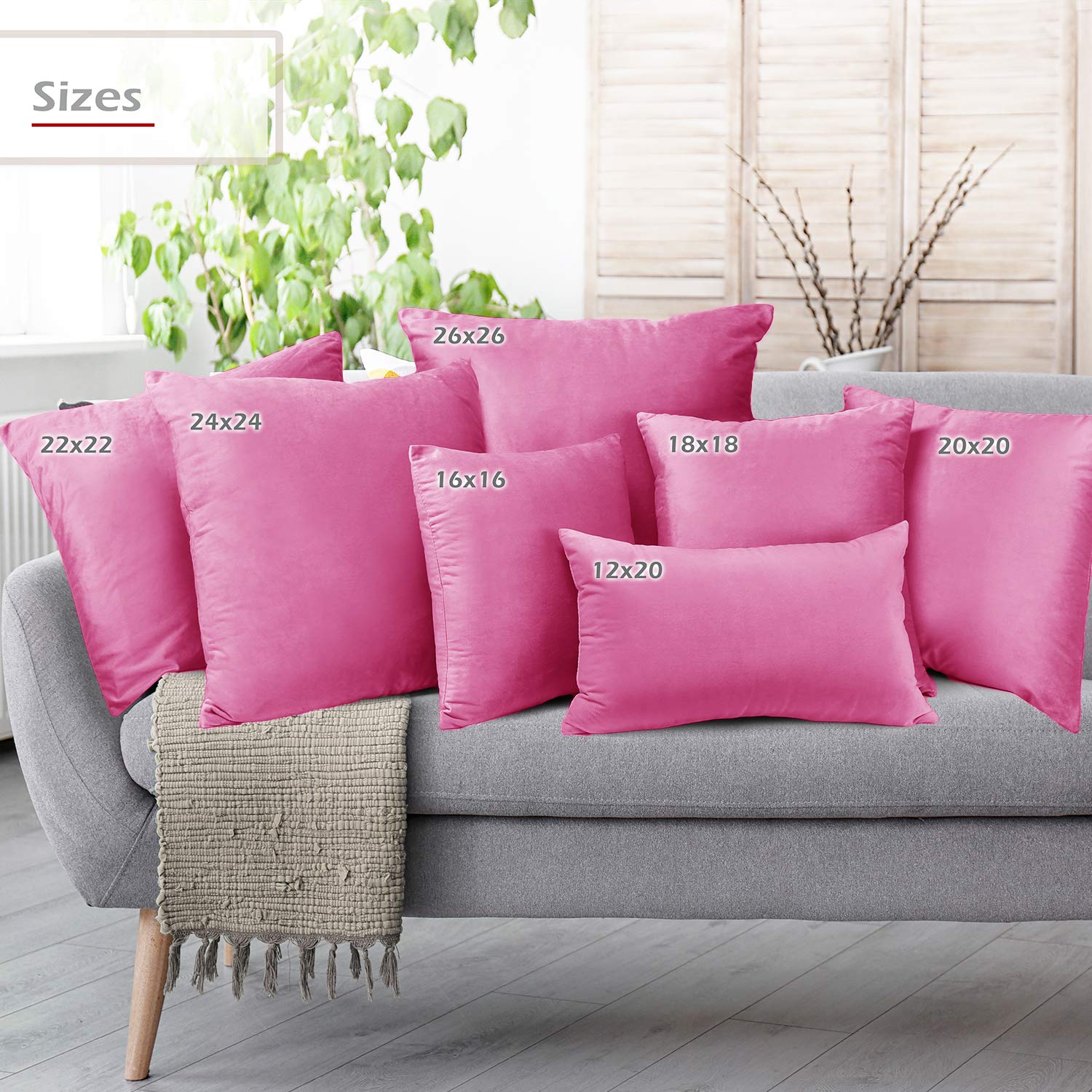 Nestl Throw Euro Pillow Covers 26x26 Inches - Soft Velvet Decorative Couch Pillow Cases Set of 4 (Light Pink) for Sofa, Bedroom & Car - Cozy Home Decor & Gift Idea