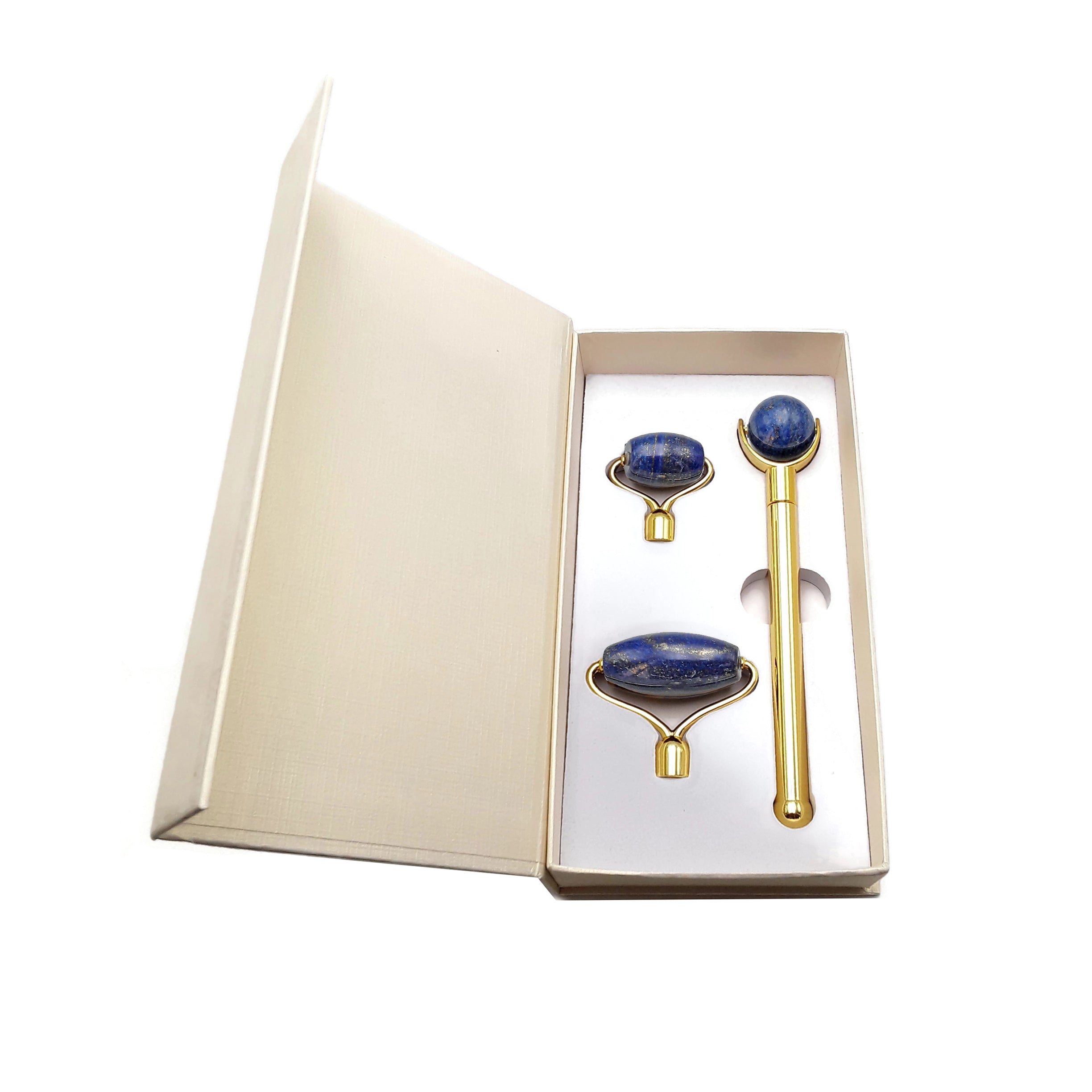 3 in 1 Lapis Lazuli Face Massage Roller Set - Detachable Pieces for Gua Sha, Lymphatic Drainage & Anti-Aging Facial Care - Perfect for Home Spa & Self-Care Routine