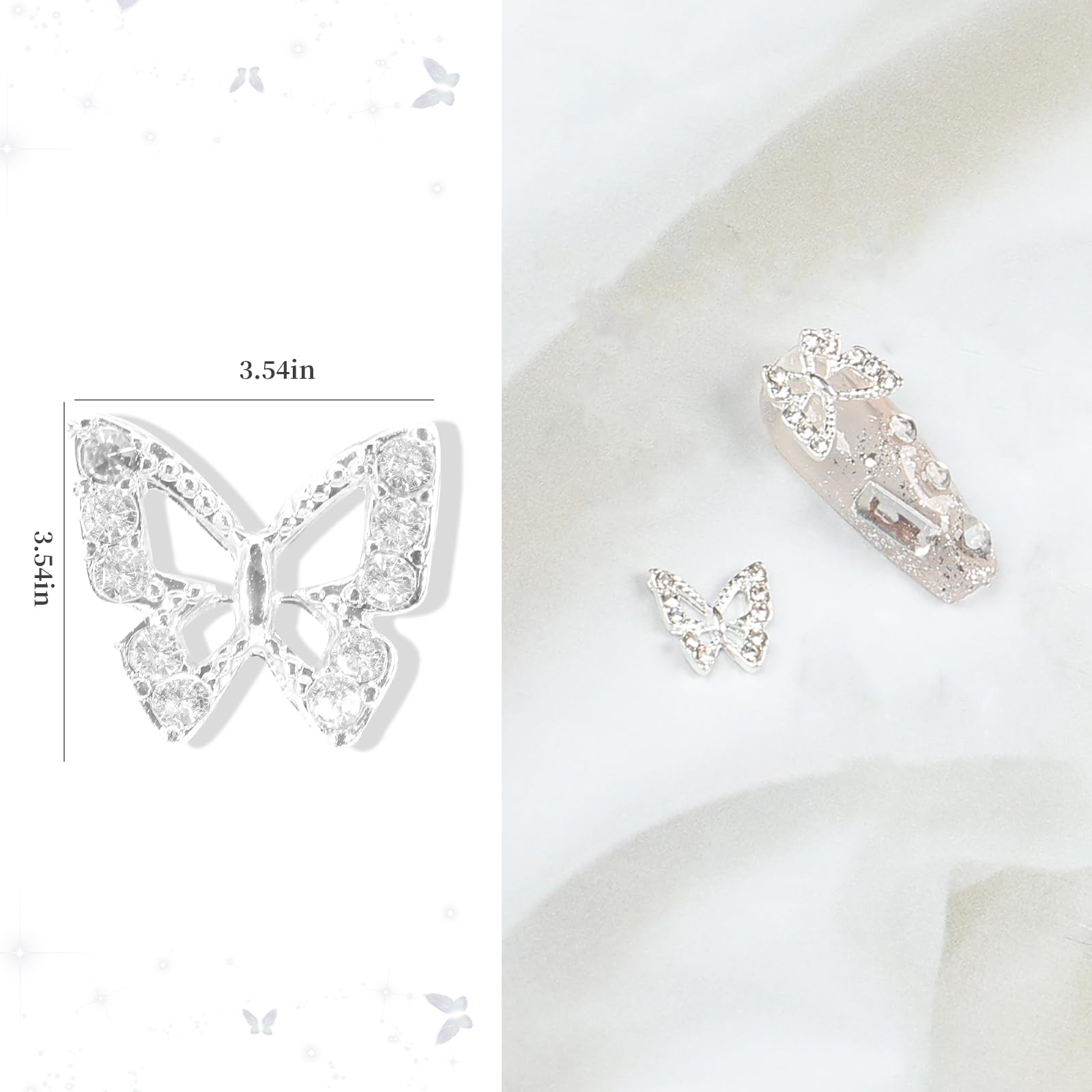 30Pcs Alloy Butterfly Nail Charms - 3D Metal Butterfly Nail Gems with Rhinestones for Acrylic Nails | Shiny Crystal Nail Art Decorations with Tweezer | Perfect for Nail Salon, DIY Manicure, and Party Nail Designs