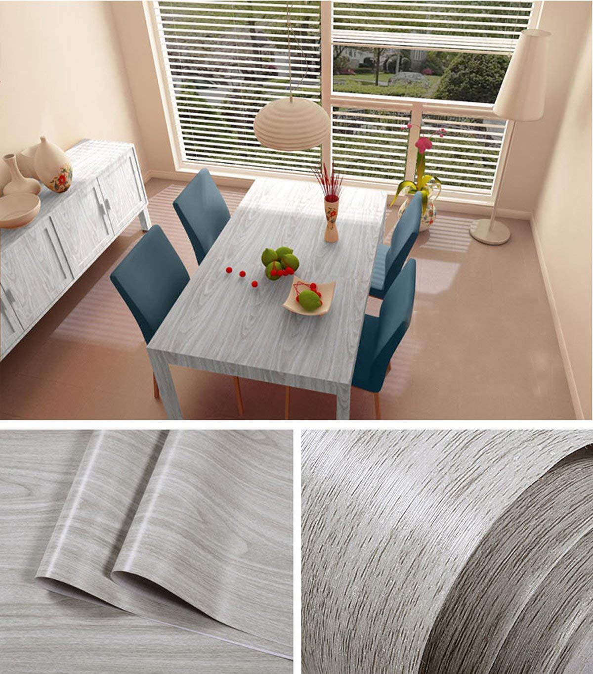 Premium Faux Gray Wood Grain Contact Paper - Self-Adhesive Vinyl Shelf Liner for Kitchen Cabinets, Drawers, Countertops & Walls (17.7