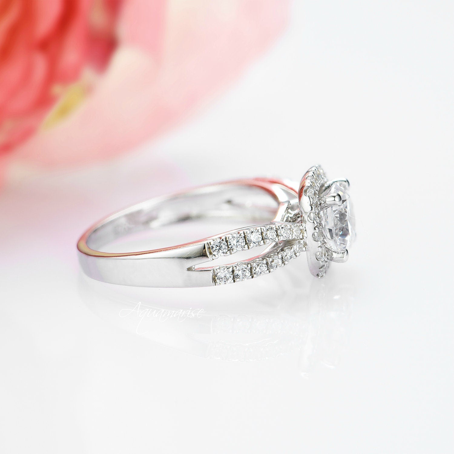 1.5 Carat Halo Moissanite Engagement Ring for Women - 14K White Gold Wedding Band, Anniversary Gift, Proposal Jewelry - Perfect for Bridal, Valentine's Day & Special Occasions