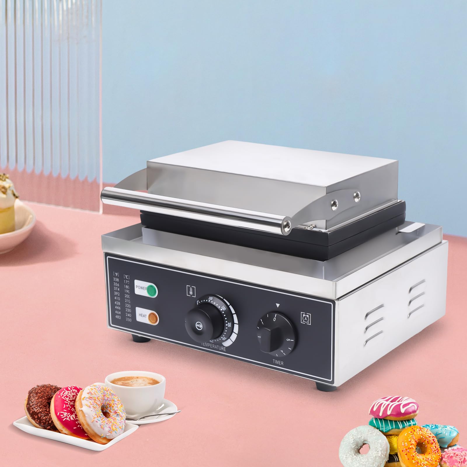 Mini Donut Maker Electric Machine - 1500W Nonstick Commercial Doughnut Baker for Home Use - Stainless Steel 12-Count Donut, Cupcake & Mini-Pie Maker - Perfect for Breakfast, Parties & Small Business Baking