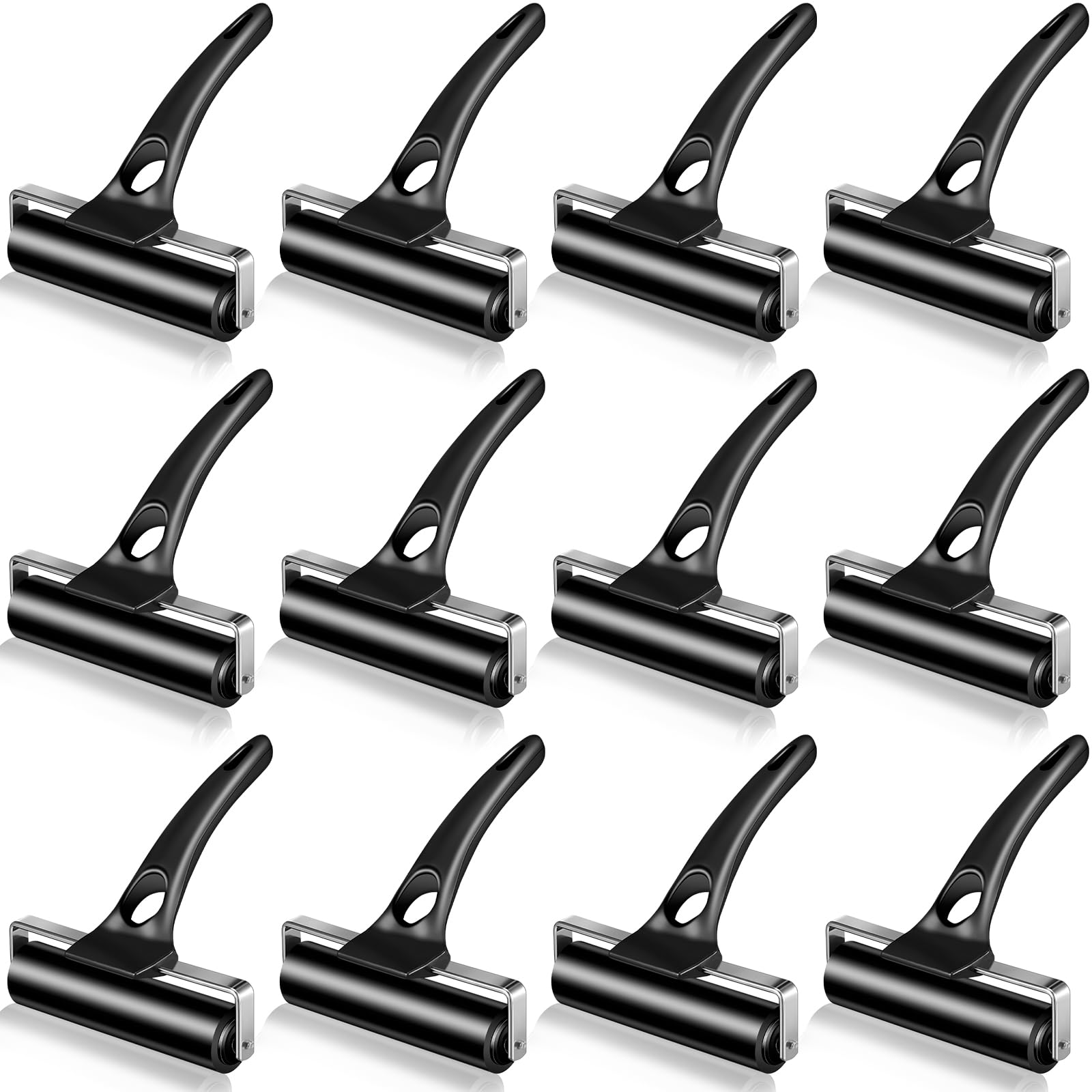 Frienda 12 Pack 4.7 Inch Rubber Brayer Rollers - Black Ink Roller Tool for Printmaking, Block Printing, Paper Crafting, Gluing & Wallpaper Stamping - Perfect for DIY Scrapbooks, Art Projects & Home Decor