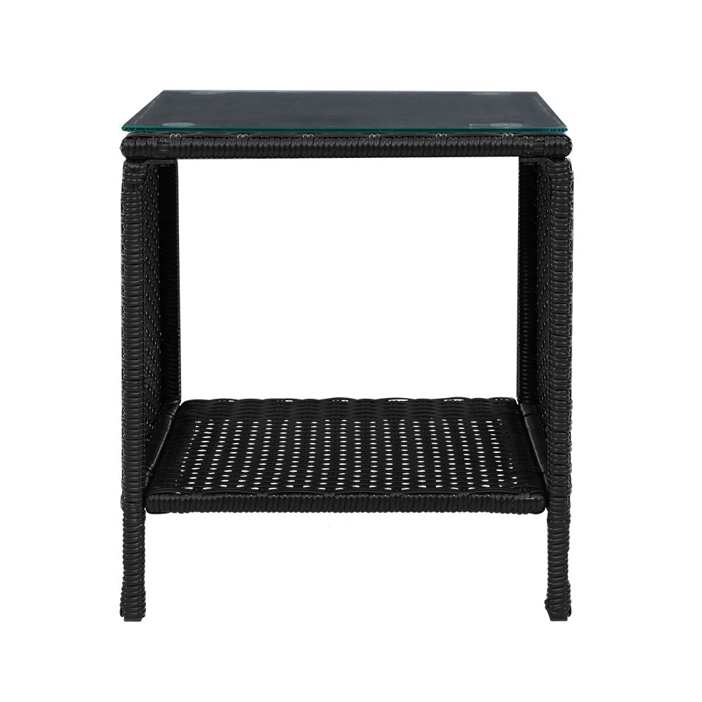 Black Rattan Coffee Side Table - Wicker Desk for Outdoor Garden Furniture - Perfect for Patio, Balcony, and Poolside Relaxation