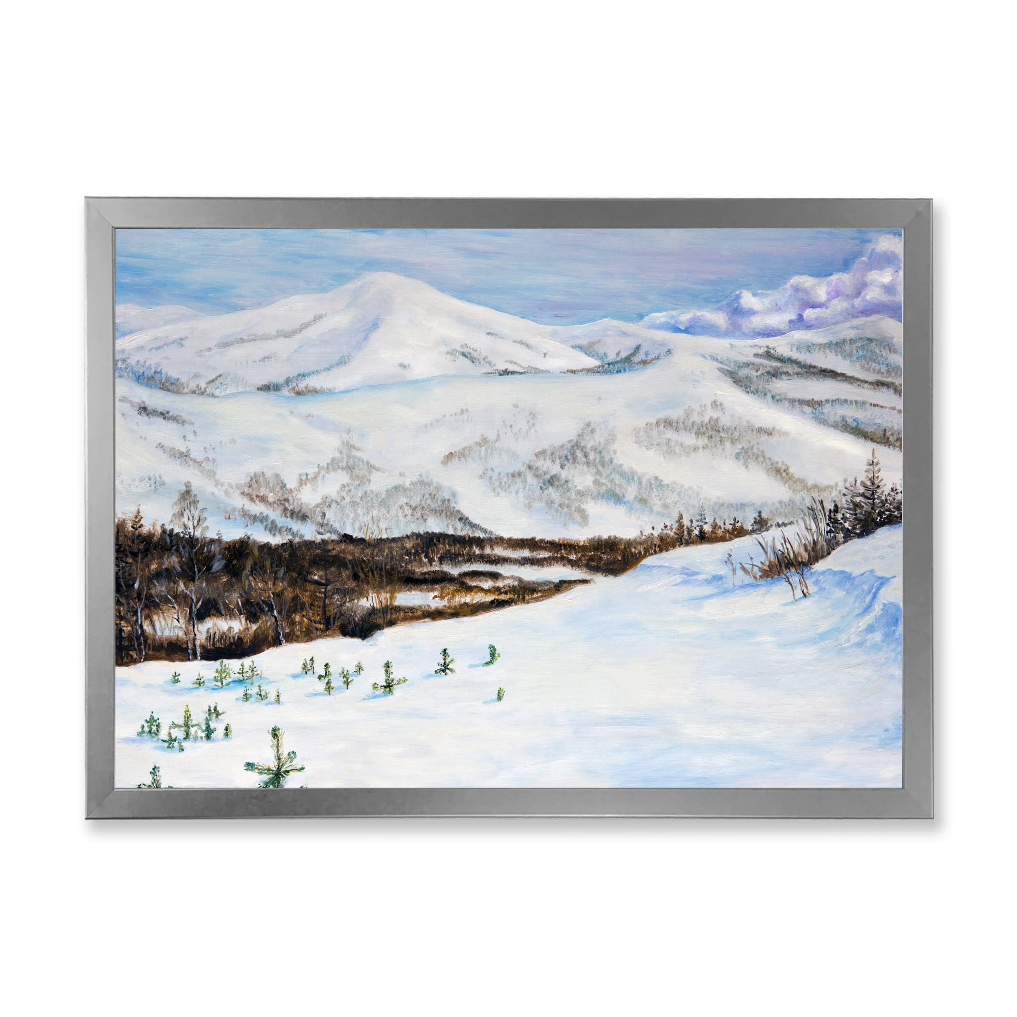 DesignQ Winter Landscape With Snow-Capped Mountains Traditional Framed Wall Art - Home Decor for Living Room, Bedroom & Office
