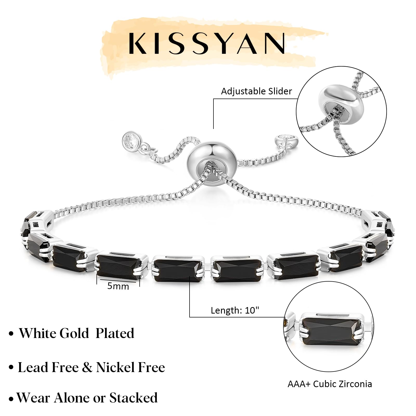 KissYan 14K Gold Plated Cubic Zirconia Tennis Bracelet for Women - Adjustable Slider Trendy Jewelry Gift for Anniversary, Birthday & Special Occasions