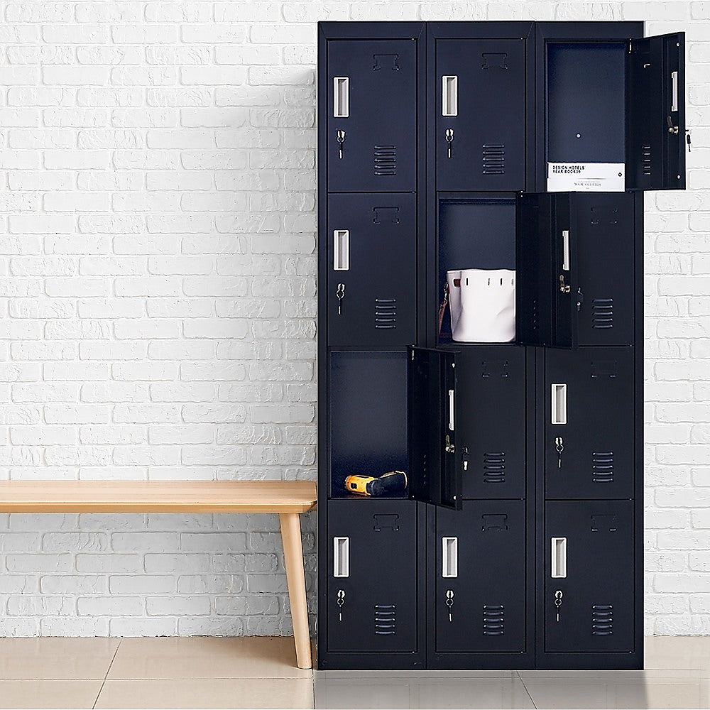 12-Door Locker with Standard Lock & Keys - Heavy Duty Metal Storage Cabinet for Office, Gym, School, Home & Shed - Ideal for Secure Equipment, Personal Belongings & Sports Gear Storage