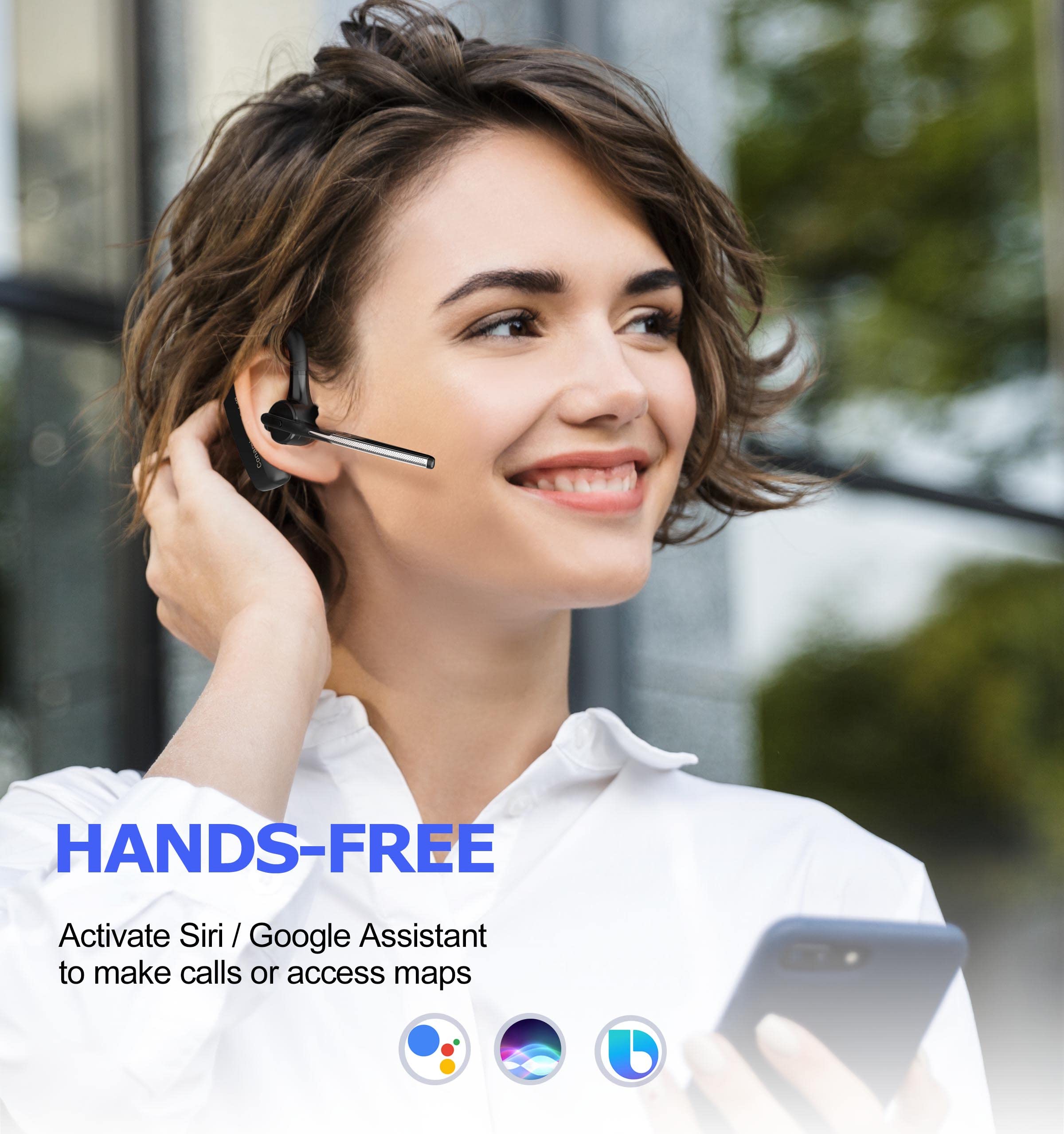CONAMBO Bluetooth Headset V5.1 Wireless Earpiece - 16 Hours HD Talk Time, CVC8.0 Noise Cancelling, Dual Mic Hands-Free for iPhone Android Smartphones - Perfect for Driving, Business Calls & Office Use