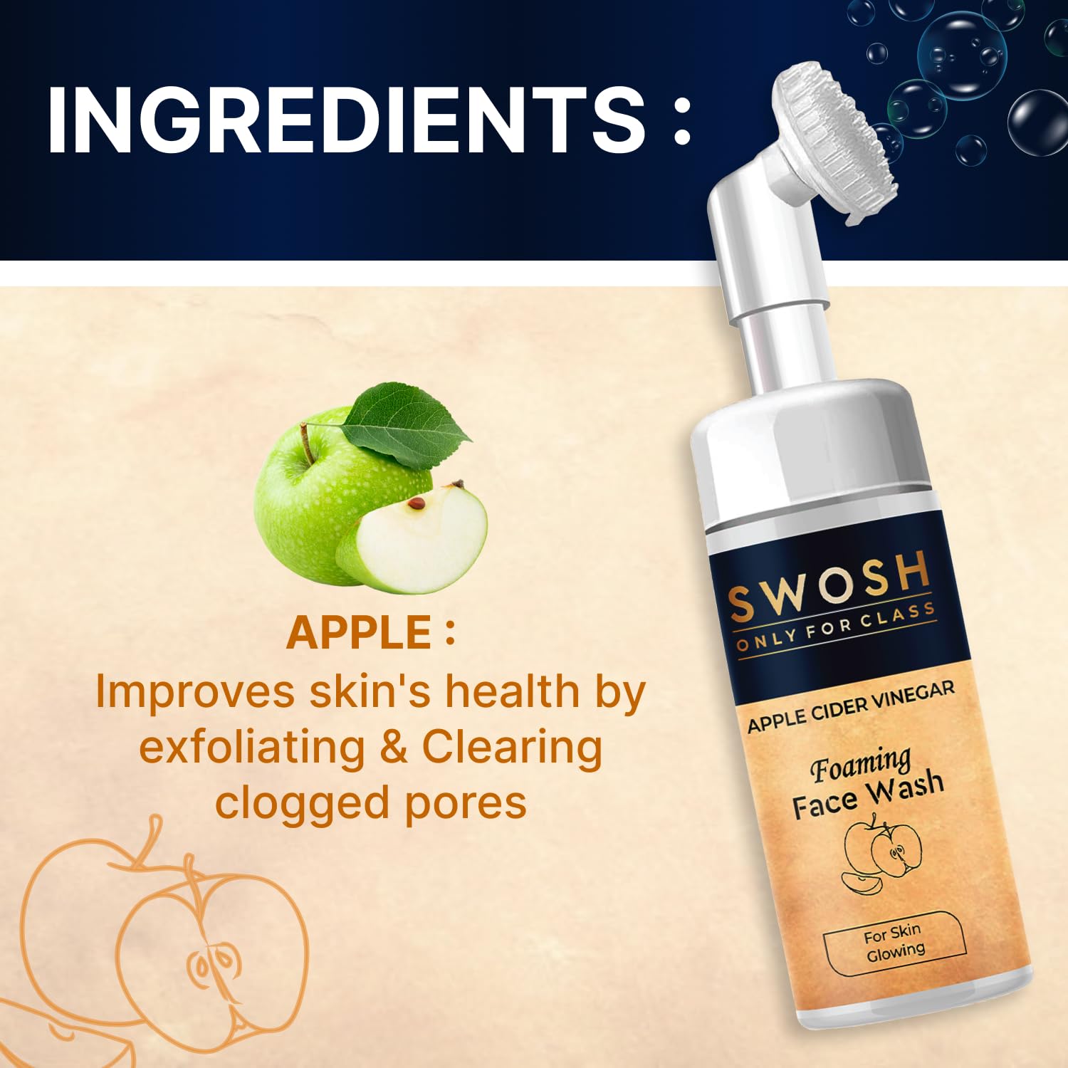 SWOSH ACV Foaming Face Wash with Apple Cider Vinegar - Gentle Exfoliating & Deep Cleansing (100ml) for Acne-Prone, Oily Skin - Enriched with Aloe Vera, Amla & Lemon Extract - Perfect for Daily Skincare Routine for Men & Women