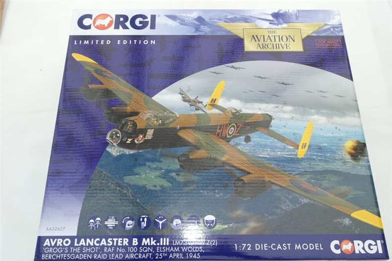 Avro Lancaster B Mk.III Grog 'The Shot' No.100 Sqn RAF 1945 1/72 Scale Diecast Pre-Built Aircraft Model - Limited Edition Collectible for WWII Aviation Enthusiasts & History Buffs