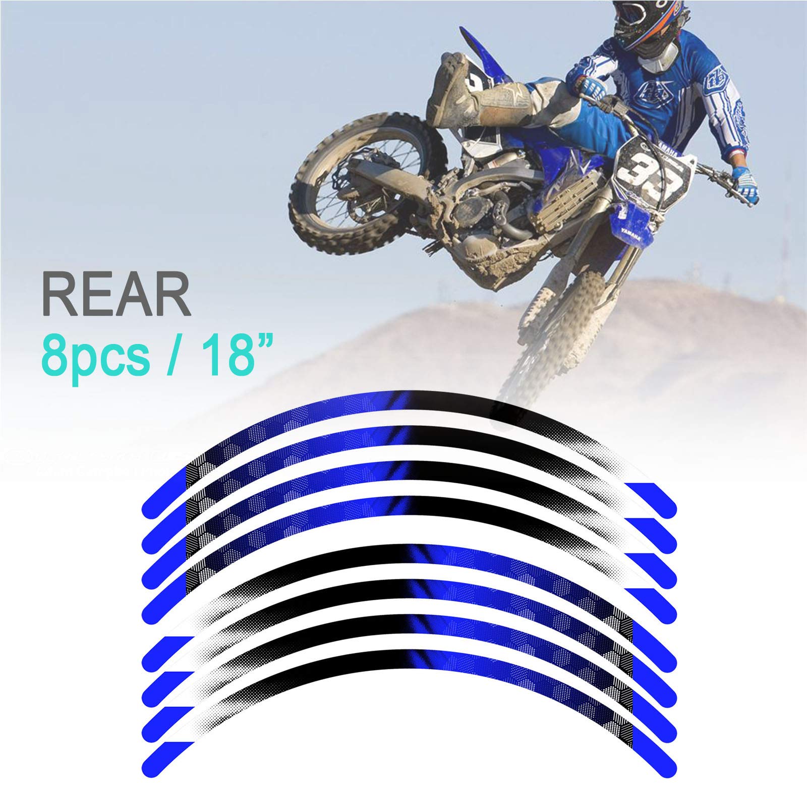KETABAO MX Bike Rim Tape B01 Decal Stickers Stripes - 18 & 21 Inch Wheel Rim Strips for CRF230F CRF230L XR250R XR400R Dirt Bikes - Blue Motorcycle Rim Stripes for Off-Road & Motocross Racing
