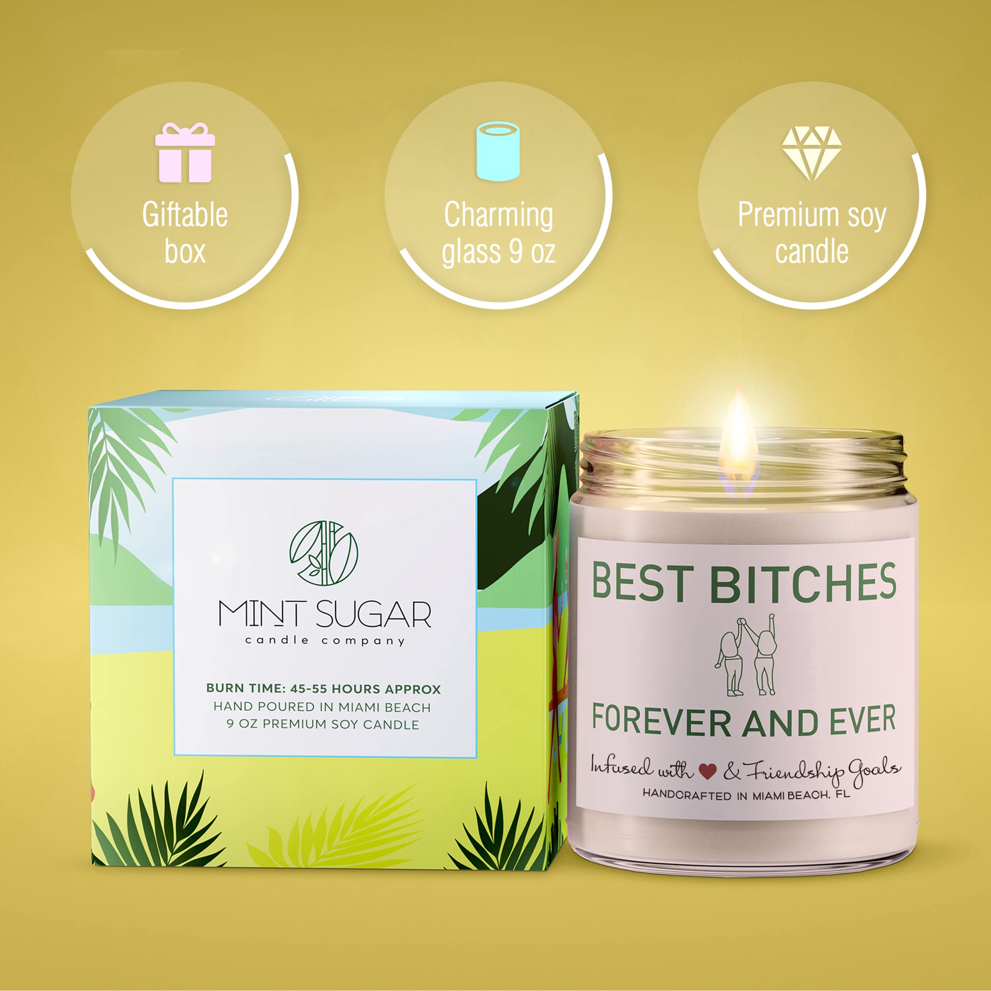 Bestie Gifts for Women - Funny Soy Wax Candle for Best Friends - Hand Poured in USA - 9oz Aromatherapy Candle by Mint Sugar Candle Company - Perfect for Birthday, Anniversary & Friendship Day Gifts