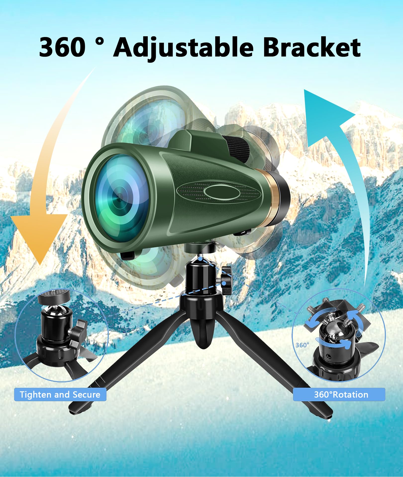 80x100 HD Monocular Telescope for Adults - High Powered Zoom Monocular with Smartphone Adapter for Bird Watching, Hunting, Hiking & Wildlife Observation | Perfect for Outdoor Adventures & Long Distance Viewing