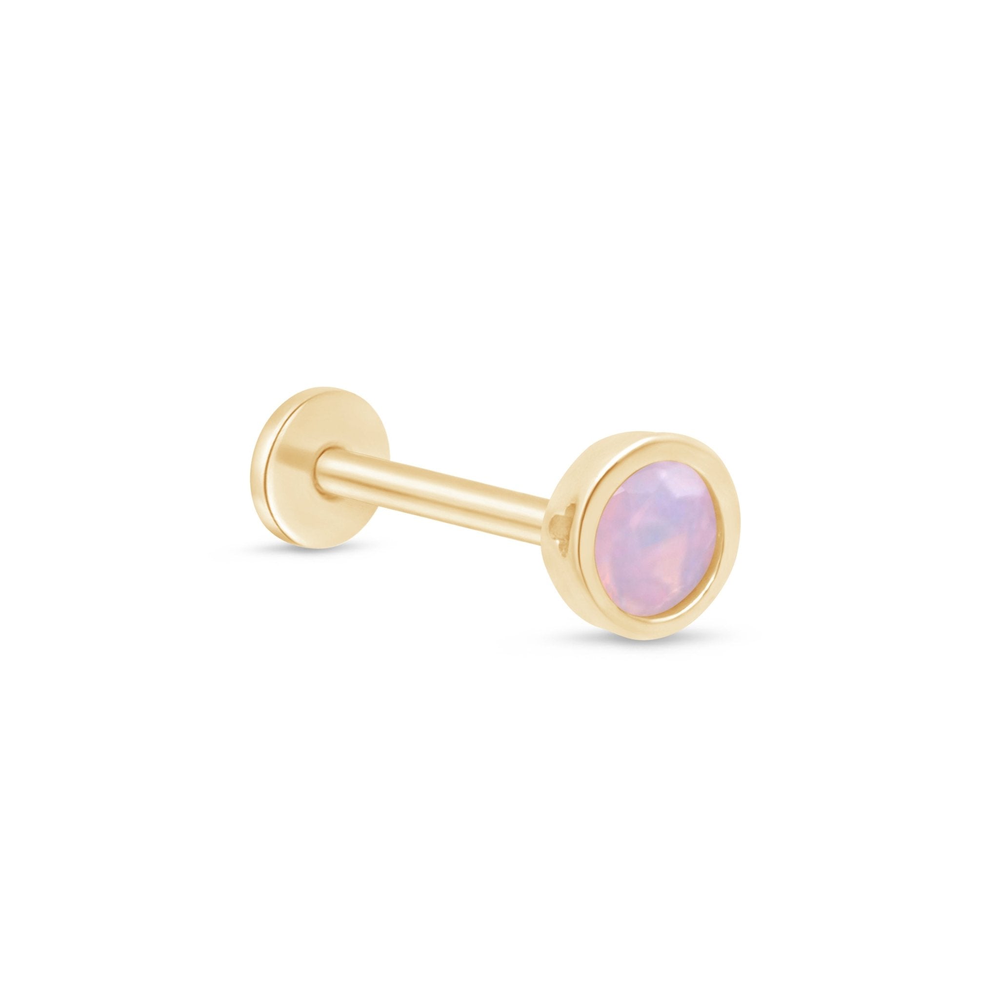 14K Yellow Gold Pink Opal Stud Earrings - Round Bezel Set Flat Back Earrings for Women, Perfect for Everyday Wear, Parties & Gifts