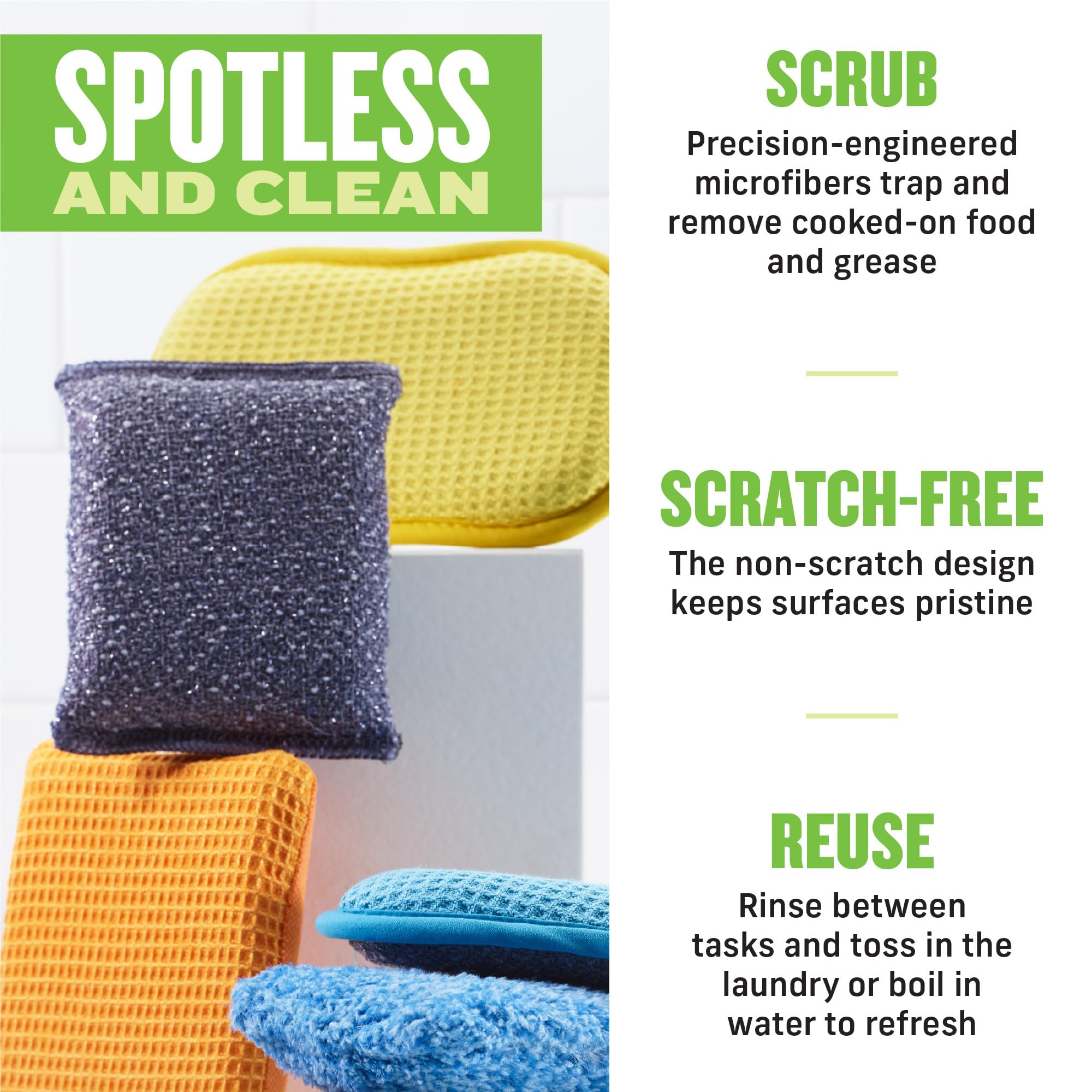 E-Cloth Non-Scratch Scrubbing Pads - Reusable Dish Sponges & Kitchen Cleaning Sponges - Eco-Friendly Scrubber for Pots, Pans & Cookware - Gentle Yet Effective Cleaning - 2-Pack - Perfect for Daily Dishwashing and Tough Stain Removal