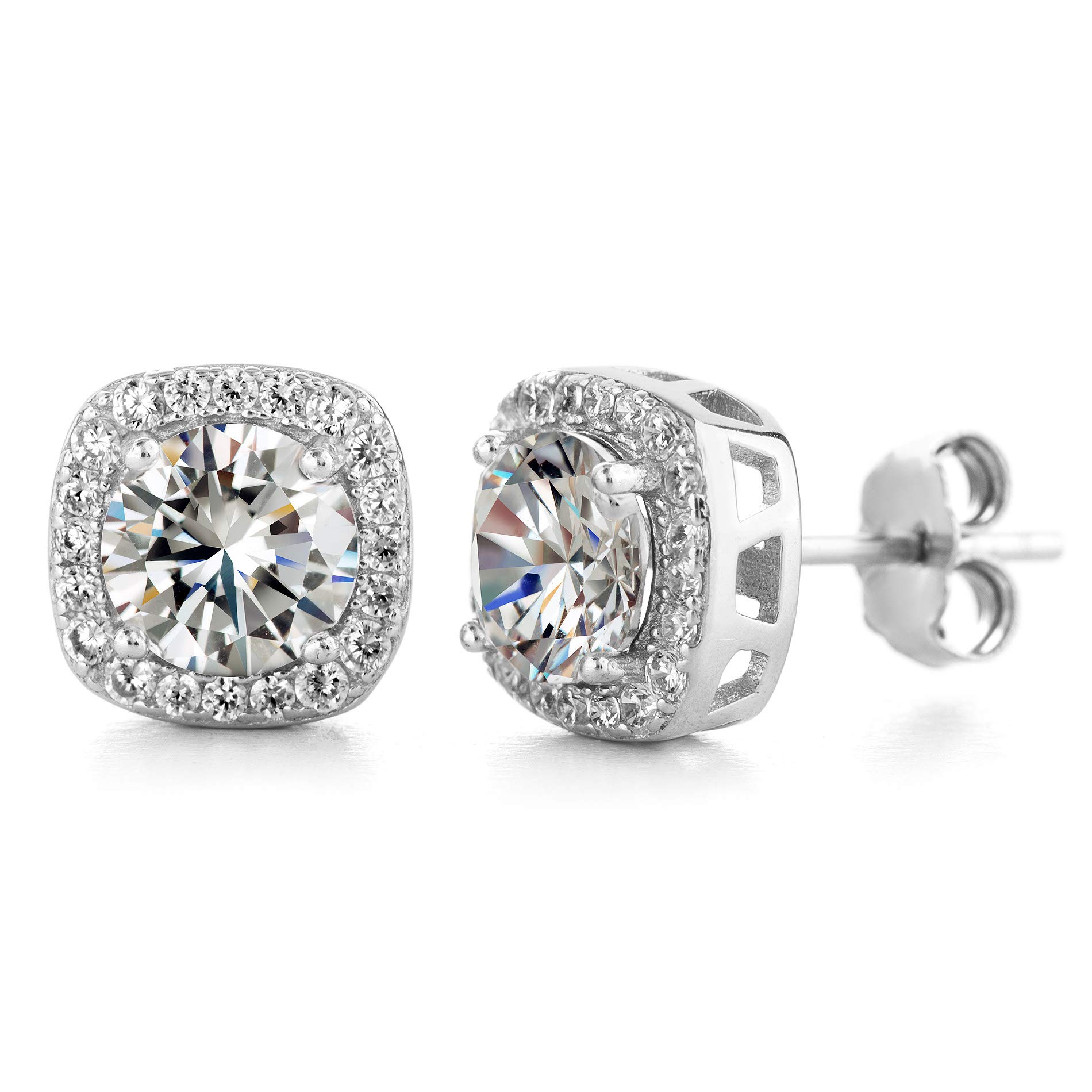 Devin Rose Square Halo Stud Earrings for Women - Faceted Crystal Jewelry - Elegant Gift for Birthday, Anniversary & Wedding - Perfect for Office, Party & Special Occasions