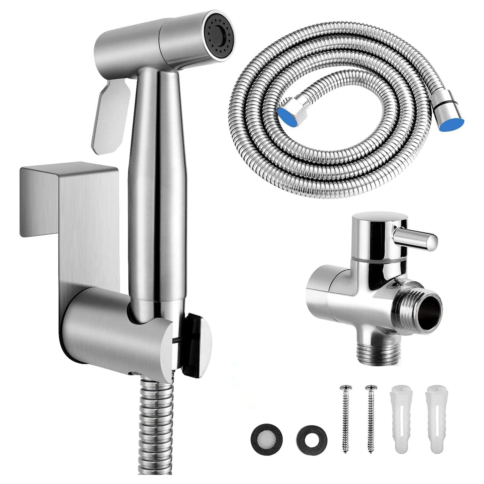 Stainless Steel Handheld Bidet Sprayer for Toilet - High Pressure Anti-Leak Hose Kit for Personal Hygiene, Baby Care & Toilet Cleaning (Silver) | Perfect for Bathroom Upgrades, Baby Diaper Changes & Enhanced Personal Cleanliness
