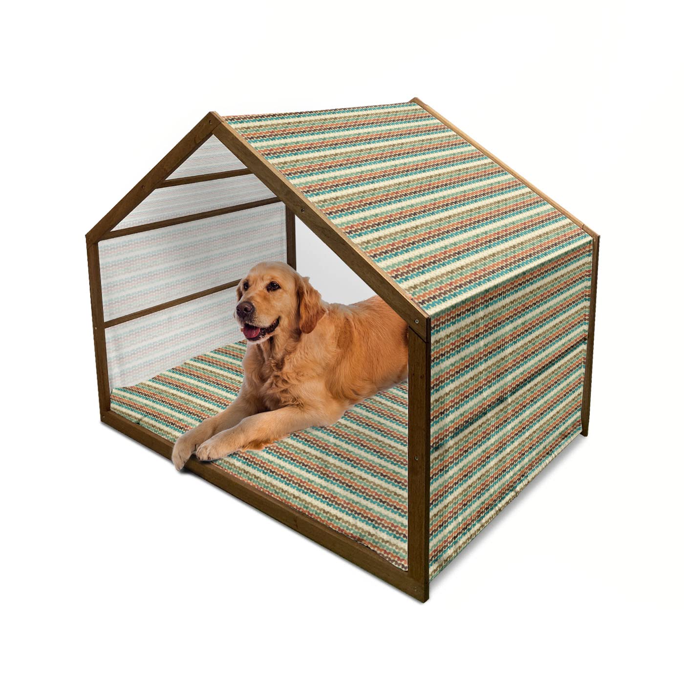 Ambesonne Butterfly Wooden Dog House - Retro Style Pet Shelter with Butterfly Silhouette Design, Indoor & Outdoor Portable Dog Kennel with Removable Pillow & Cover - X-Large Size, Multicolor - Perfect for Backyard, Patio, or Home Decor