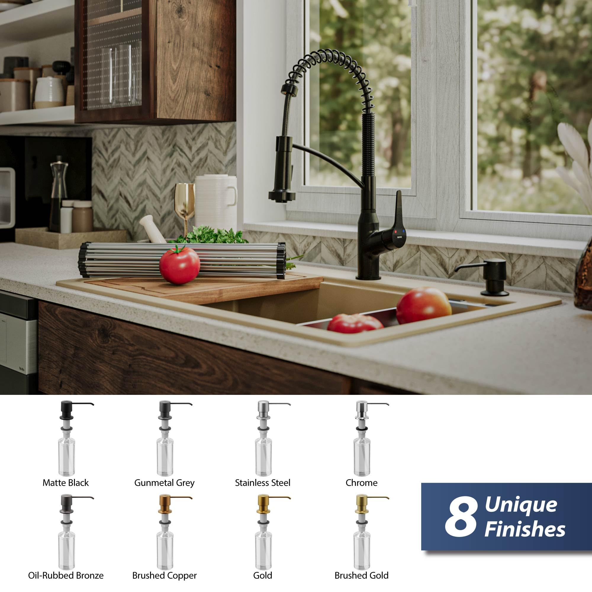 Karran SD25 Matte Black Soap Dispenser & Lotion Dispenser - Modern Bathroom Countertop Organizer for Sink, Vanity, and Kitchen