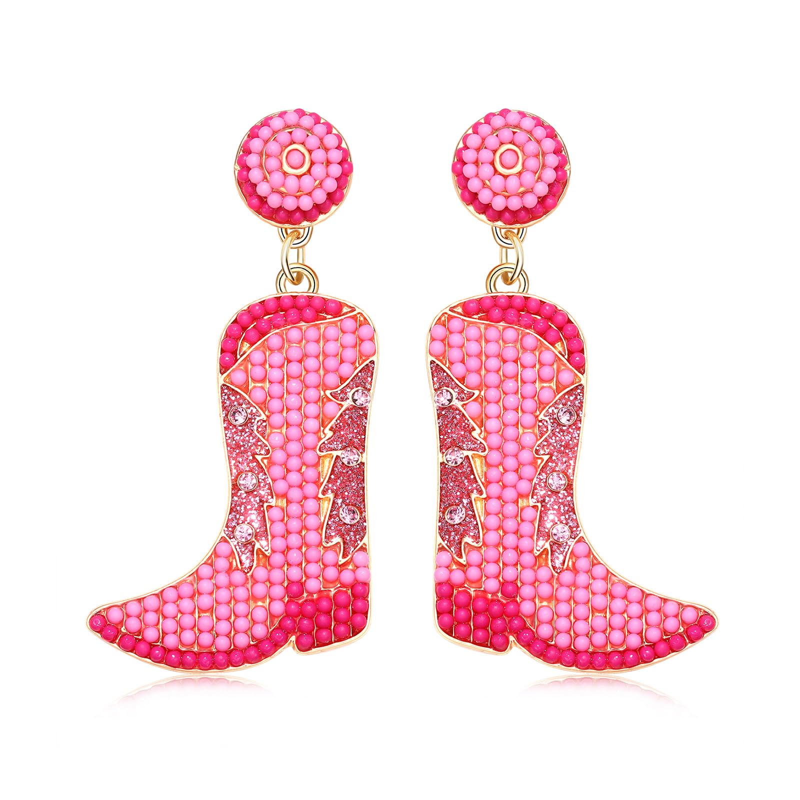 Western Cowgirl Boot Earrings for Women - Beaded Boho Dangle Drop Y2K Jewelry | Perfect for Parties, Festivals & Country-Themed Outfits