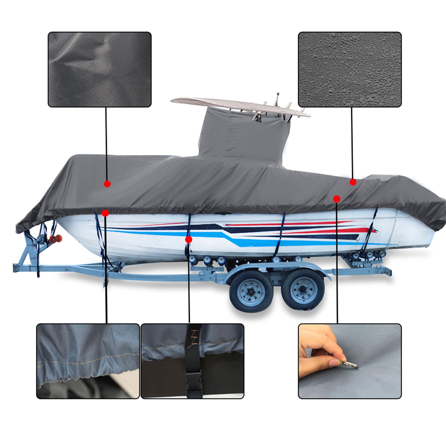 420D Heavy-Duty T-Top Boat Cover for 20'-22' Boats (106