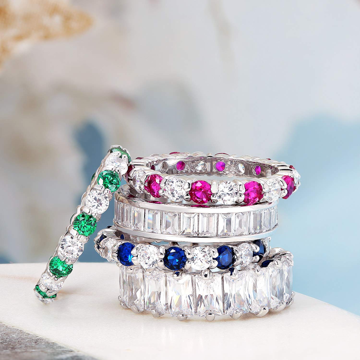 AAA Cubic Zirconia LGBTQ Rainbow Oval Cut Multicolor Sterling Silver Eternity Ring for Women - Anniversary Wedding Band, 5mm Stackable Rings for Pride Celebration & Everyday Wear