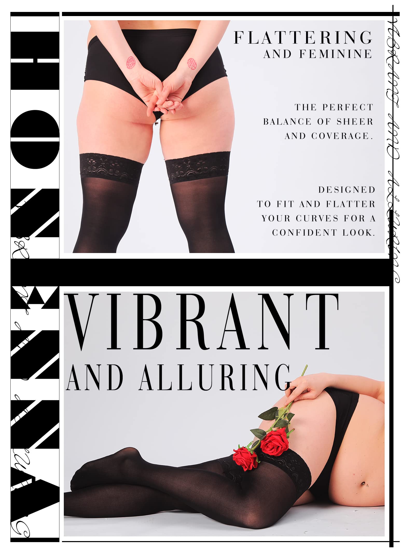 HONENNA 2 Pairs Plus Size Thigh High Stockings for Women - Semi Sheer Stay Up Lingerie with Lace Top Pantyhose | Perfect for Date Night, Cosplay & Office Wear