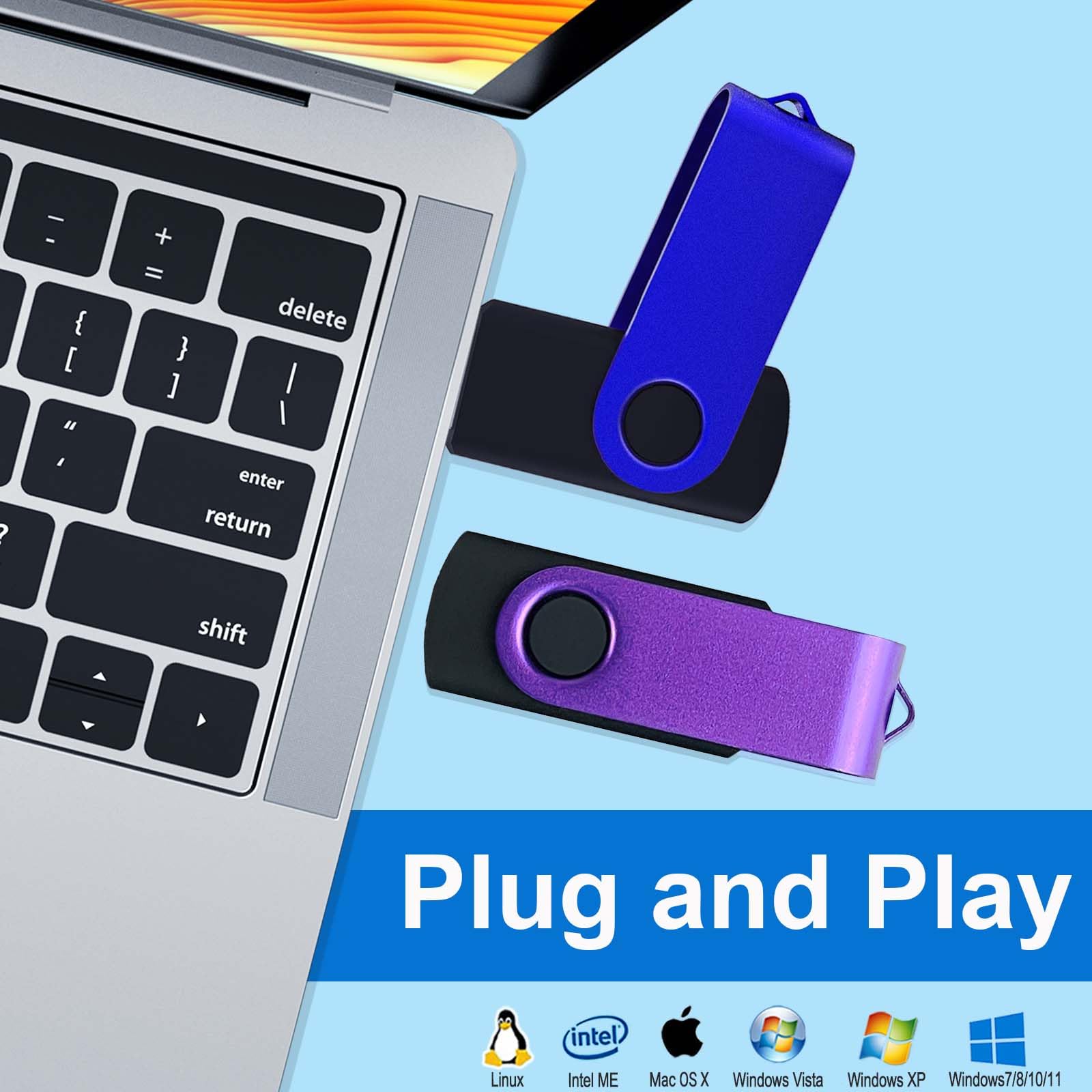 4GB USB Flash Drive 5 Pack - Swivel Design for Office & School Use