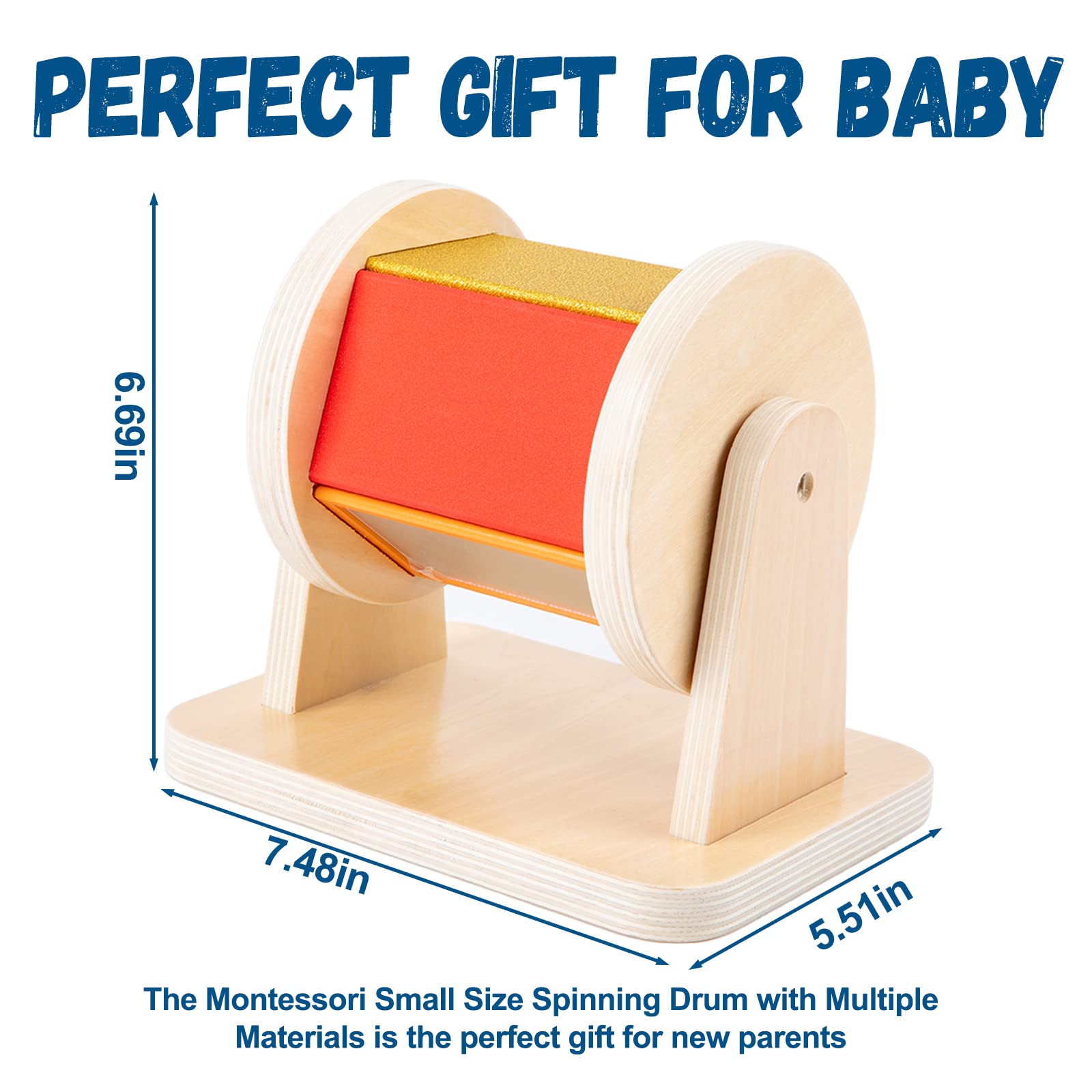 **Adena Montessori Spinning Drum Baby Toys - Wooden Rainbow Spinner for Babies 6-12 Months, Sensory Toddler Toy with Multiple Textures - Perfect Christmas Gift for Boys & Girls - Great for Early Learning & Playtime Fun**