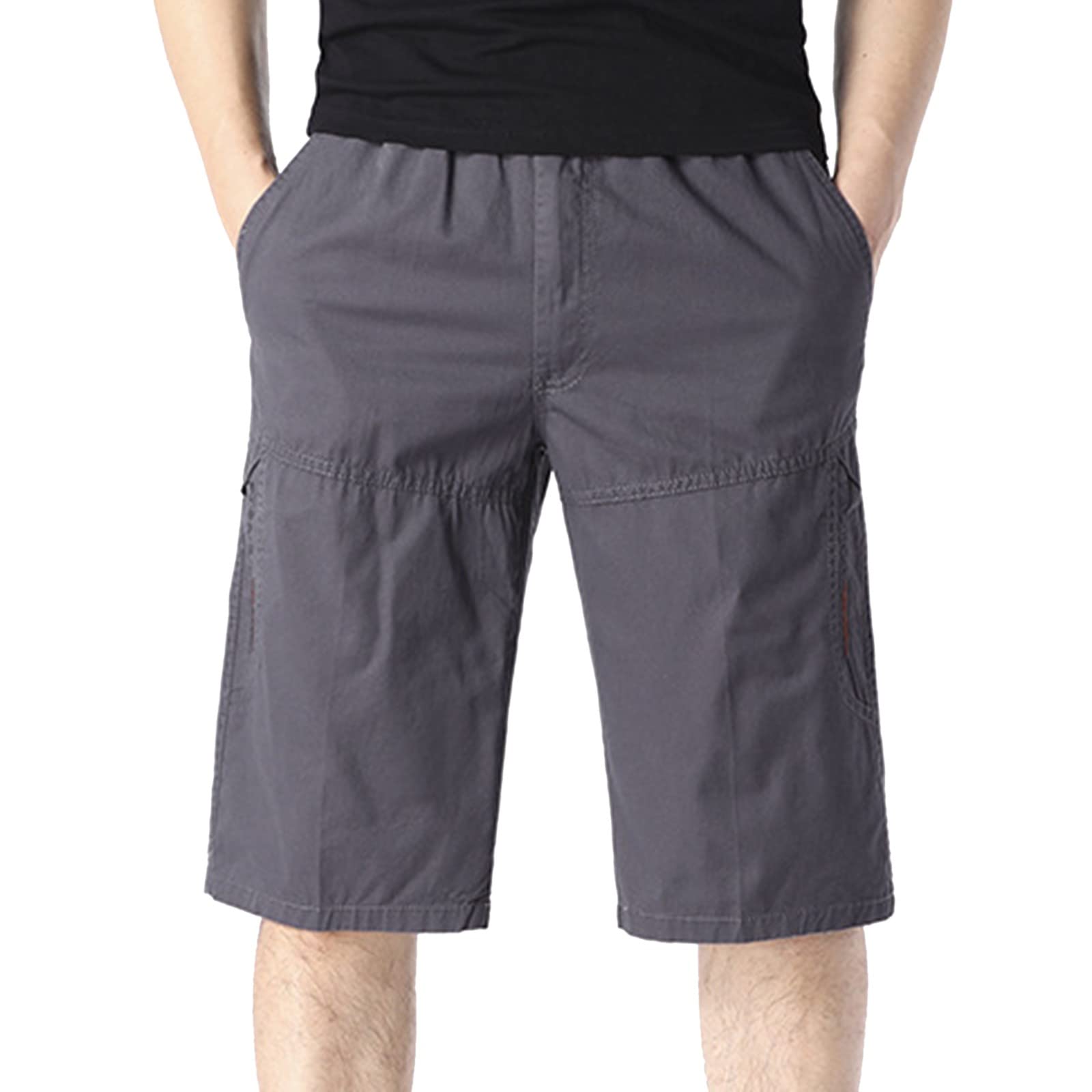 Men's Casual Cargo Shorts - Elastic Waist Loose Fit Summer Shorts with Multiple Pockets | Comfortable Mid Waist Shorts for Outdoor Activities, Travel & Daily Wear