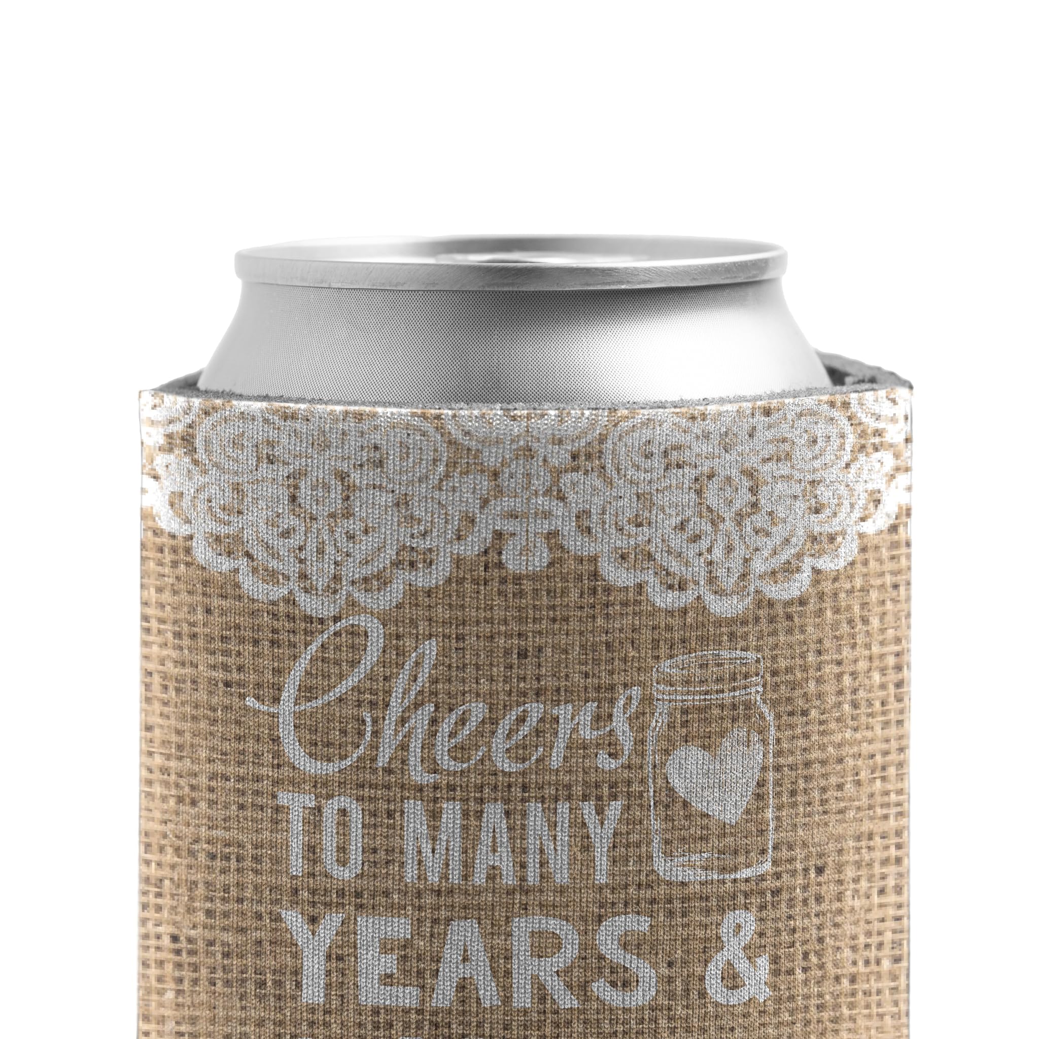 VictoryStore Custom Rustic Wedding Can Coolers - Cheers to Many Years & Cold Beers (Set of 50) - Perfect for Wedding Favors, Bridal Showers & Anniversary Parties